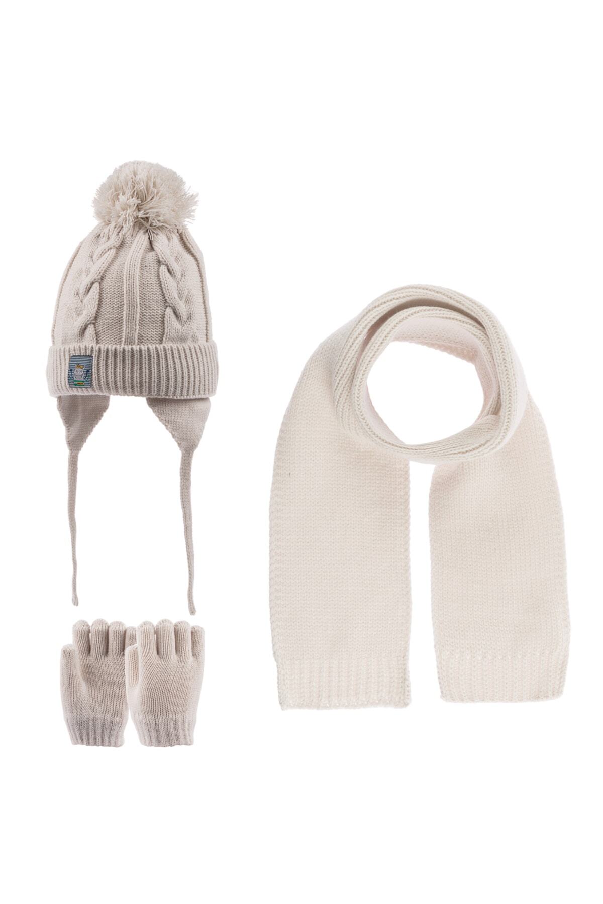 Kitti 1-4 Yaş Erkek Bebek Atkı Bere Eldiven Takımı, 3 Lü Set fotoğrafı 3 (önizleme)