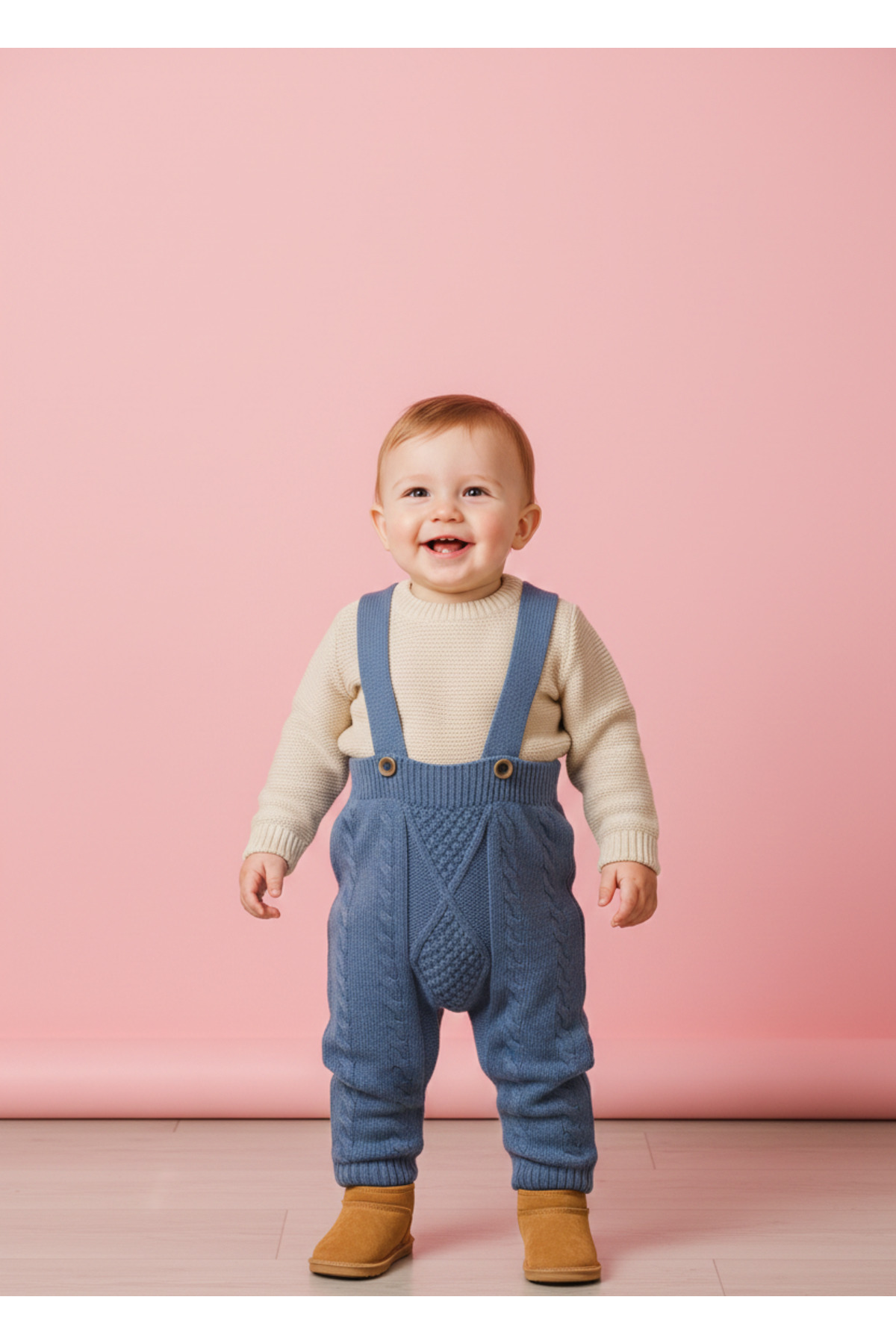 Nimini Kids Triko Kazak & Askılı Örgü Salopet Tulum Unisex Bebek Alt Üst 2li Takım fotoğrafı 2 (önizleme)