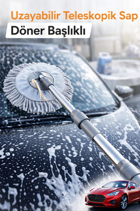 Fine Clean Gri Teleskopik Oto Temizlik Mopu Mikrofiber Başlık, Çizmez Yüzey, ...