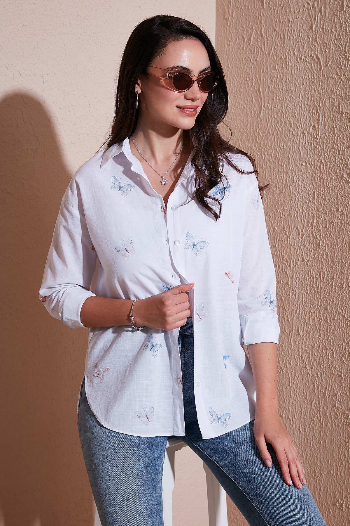 Lela  Pamuk ve Keten Karışımlı Regular Fit Desenli Gömlek GÖMLEK 6773195 - Görsel 2