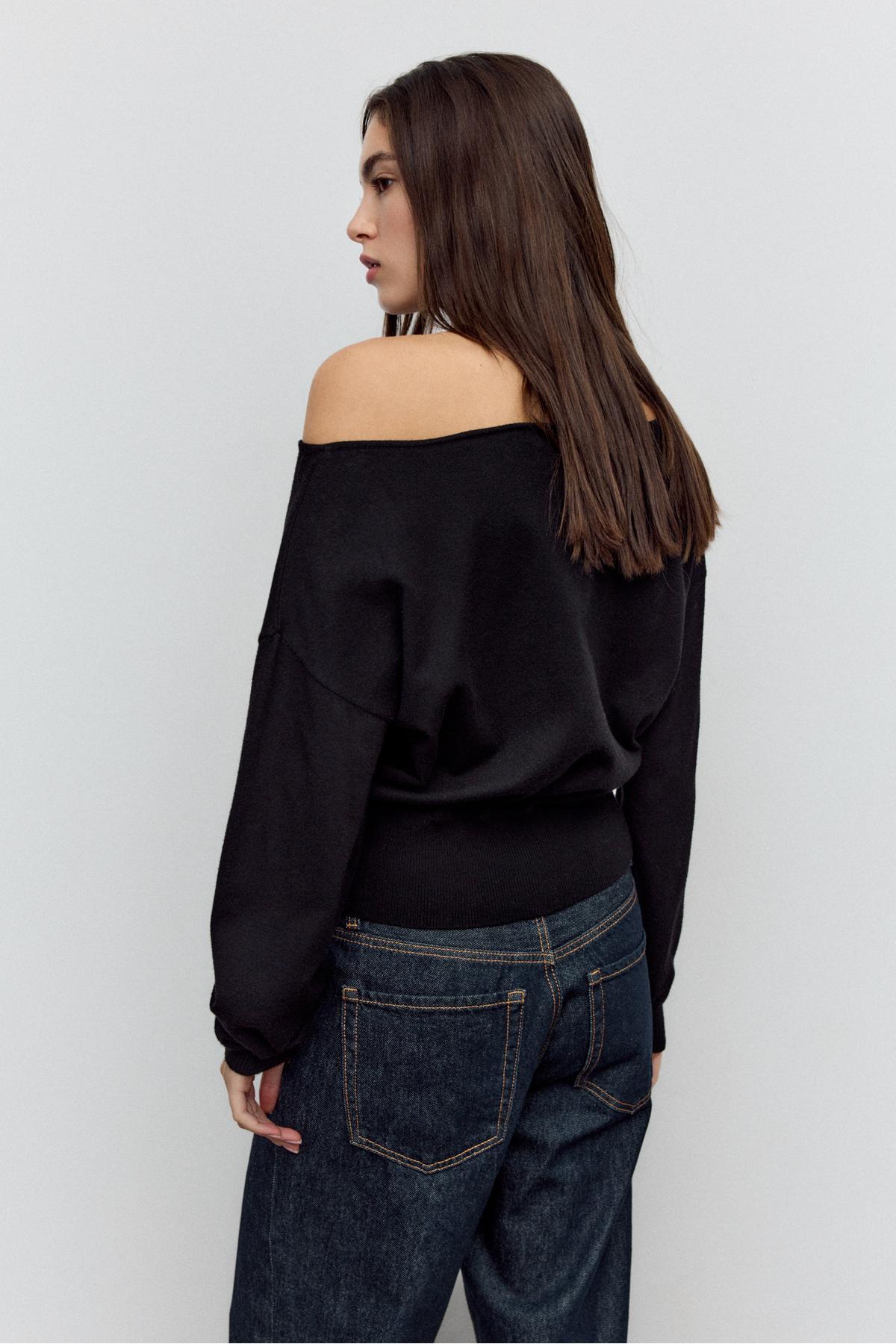 Stradivarius  Geniş yaka triko kazak - Görsel 4