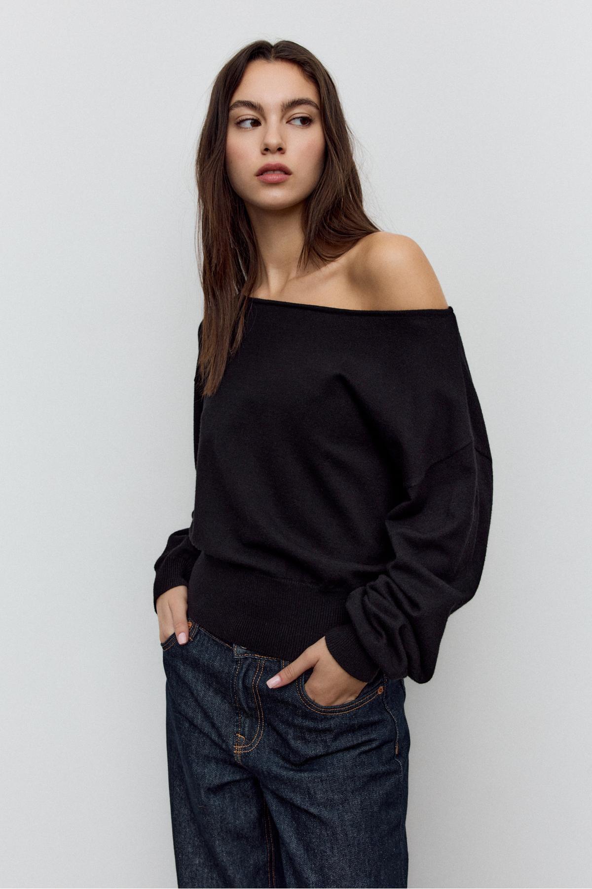 Stradivarius  Geniş yaka triko kazak - Görsel 2