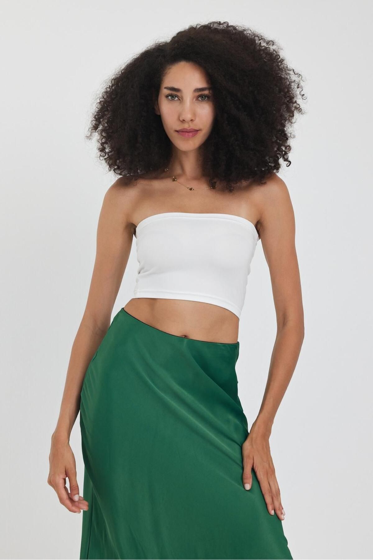 The Base Kadın Ekru Scuba Straplez Crop Top görsel 2