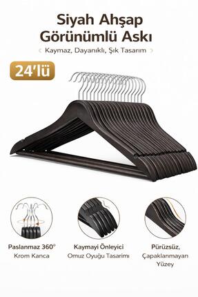 Dory 24 Adet Ahşap Görünümlü Elbise Ve Kıyafet Askısı - Siyah Askı
