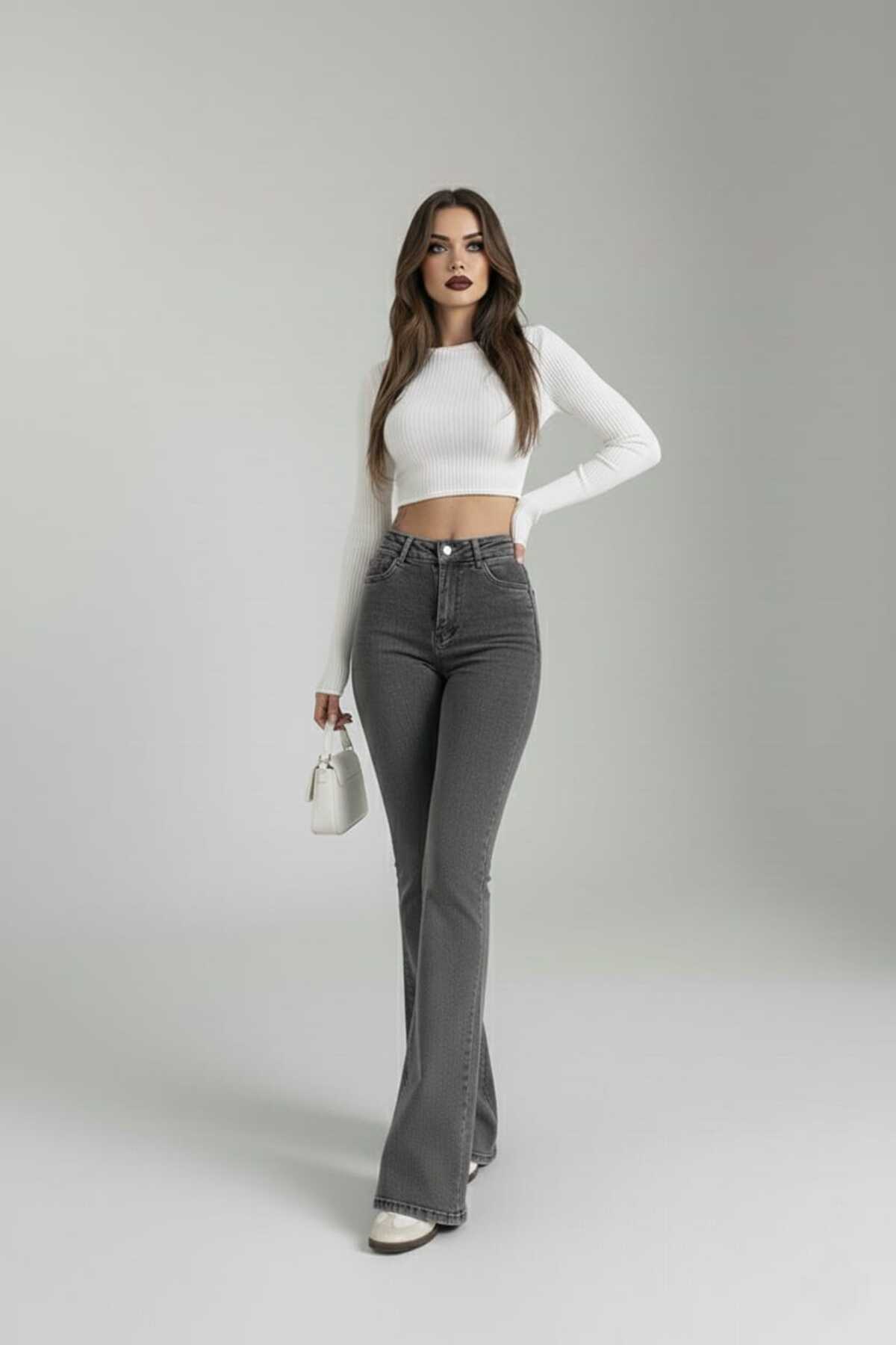 NWC  İspanyol Flare Jean Kot Pantolon Yüksek Bel Füme Kar Likralı ( Gorseller ısık kaynaklı acık cıkıyor) - Görsel 2