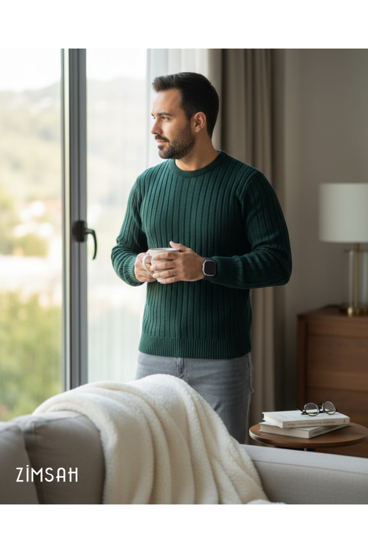 Zimsah Erkek Kazak Triko Kazak Zümrüt Yeşili Kazak Slim Fit görsel 3