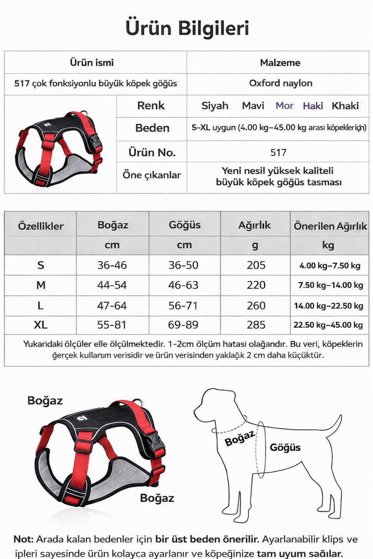 DUOMM YACEL Köpek Tasması ve Gezdirme Halatı Gögüs ve Sırt Setli (Reflektörlü)