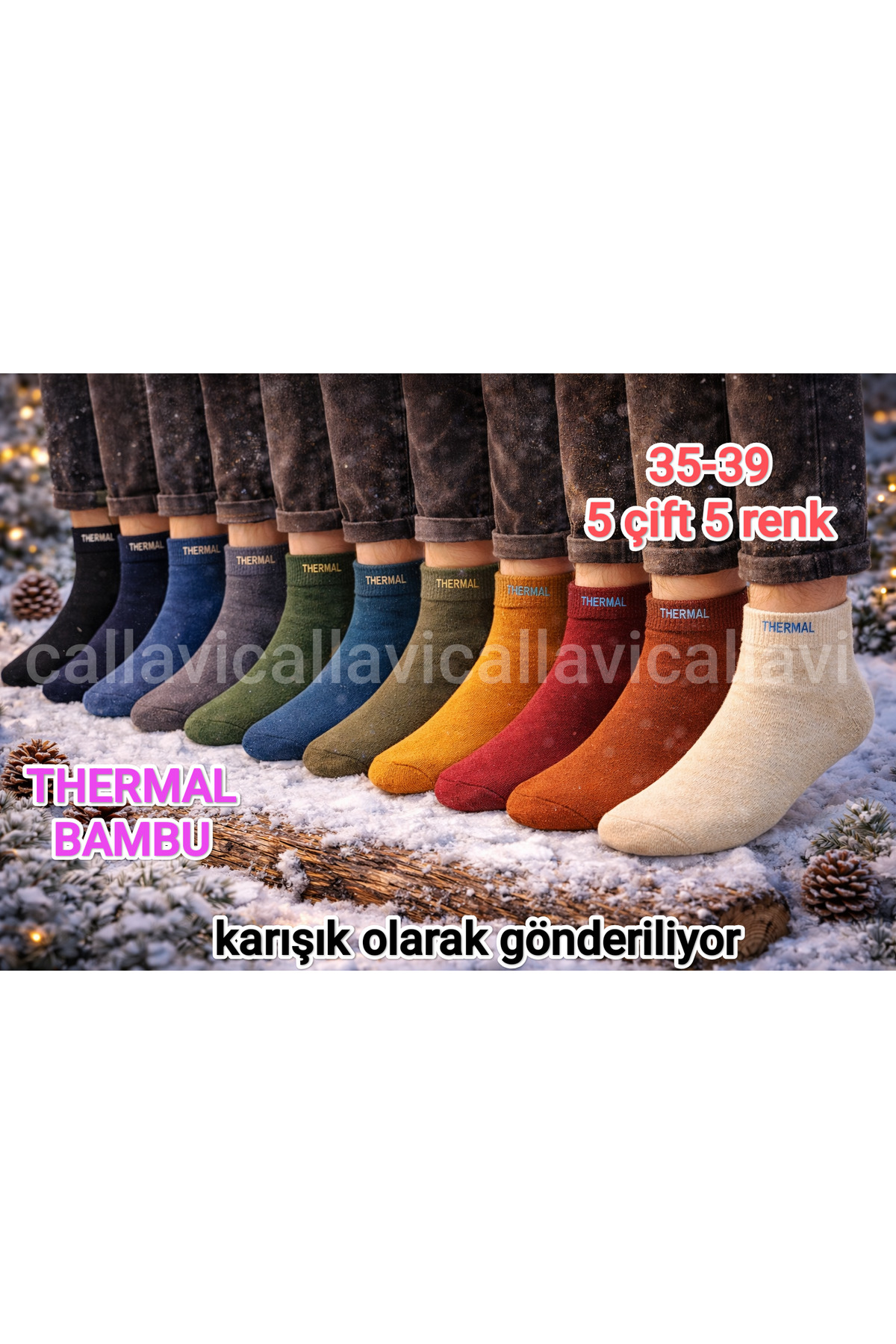 CALLAVI thermal bambu havlu kışlık yarım konç patik 5 çift
