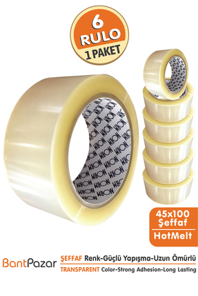 BantPazar 45x100 NORM 6 Adet Koli Bandı Şeffaf | Hotmelt Güçlü Yapışkanlı Amb...