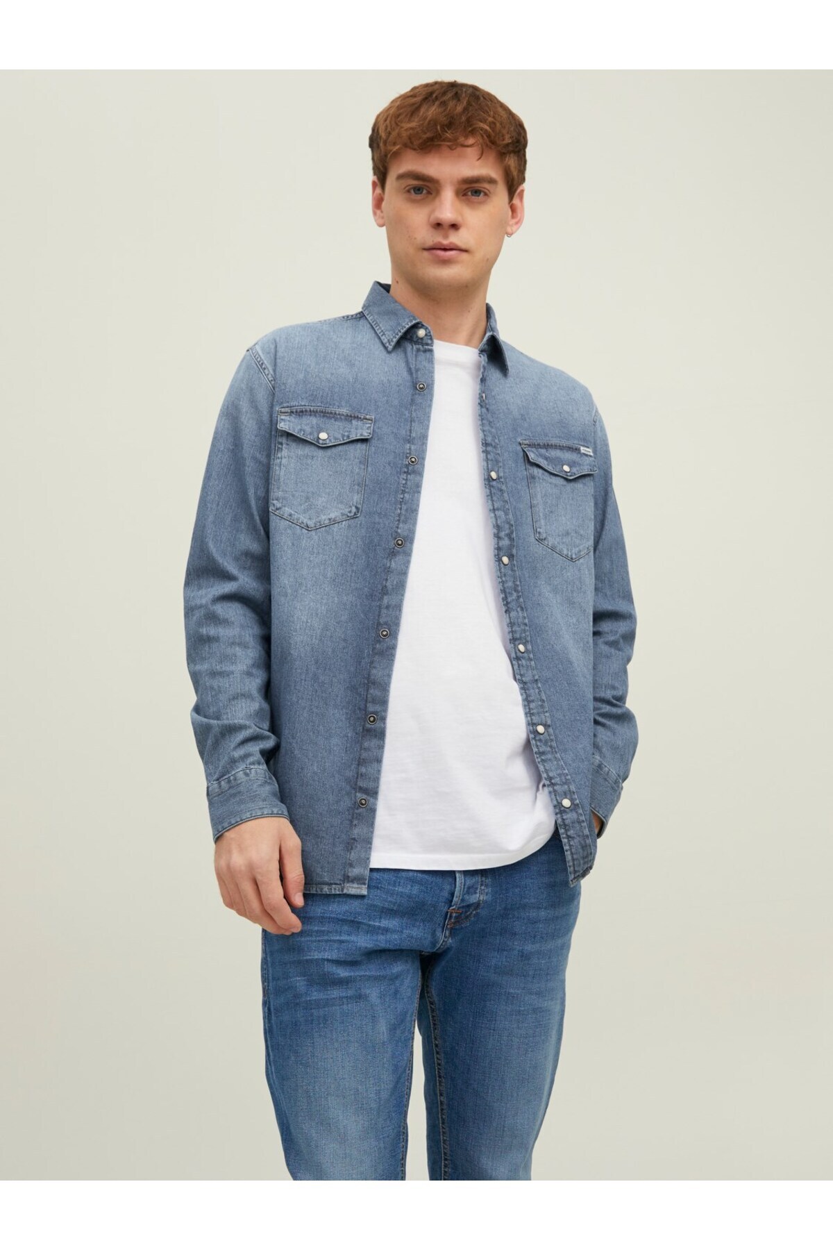 جک اند جونز پیراهن JJESHERIDAN L/S NOOS BLUE