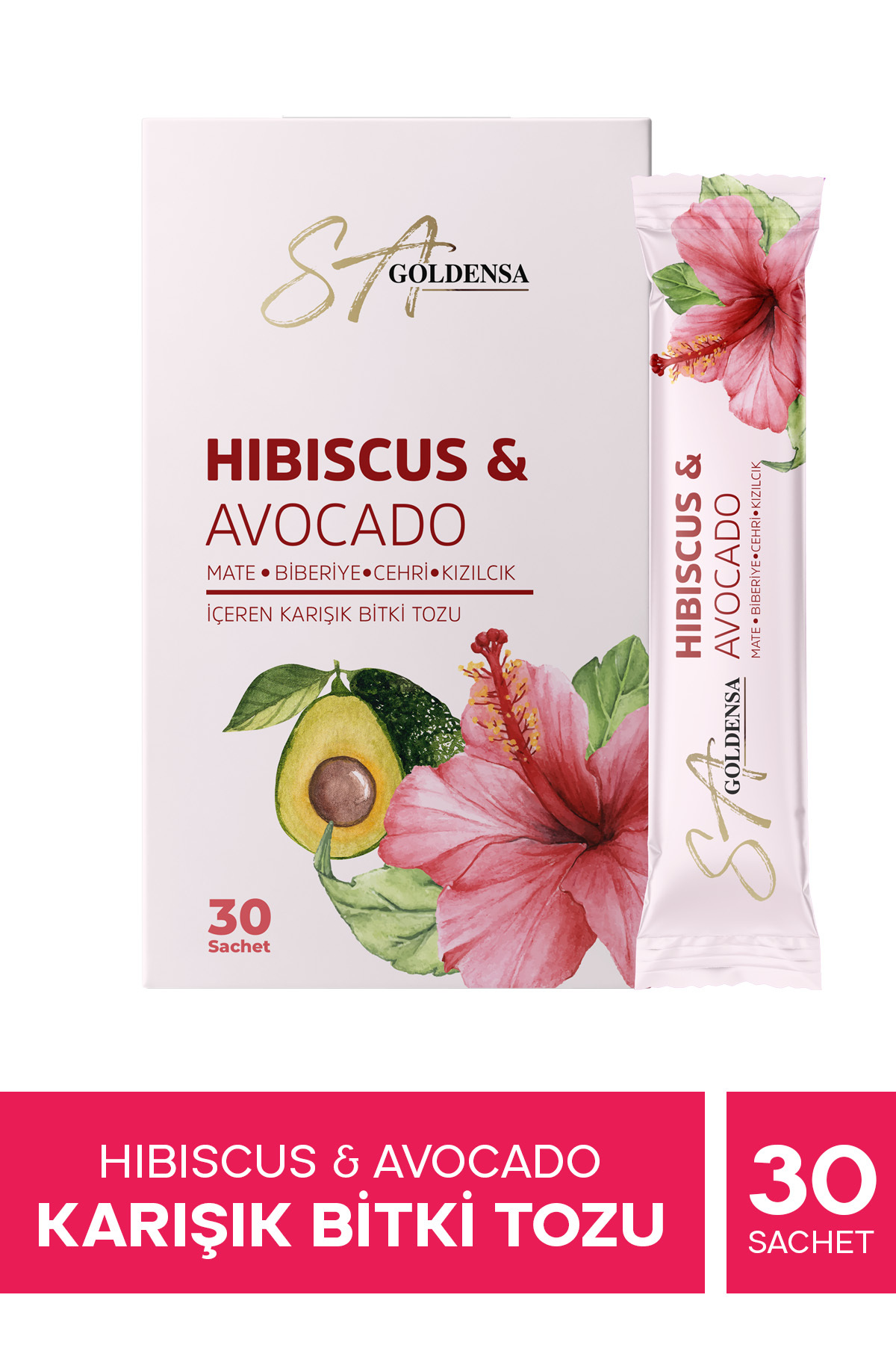 GoldenSa Hibiscus & Avocado Mate, Biberiye, Cehri, Kızılcık İçeren Karışık Bi...
