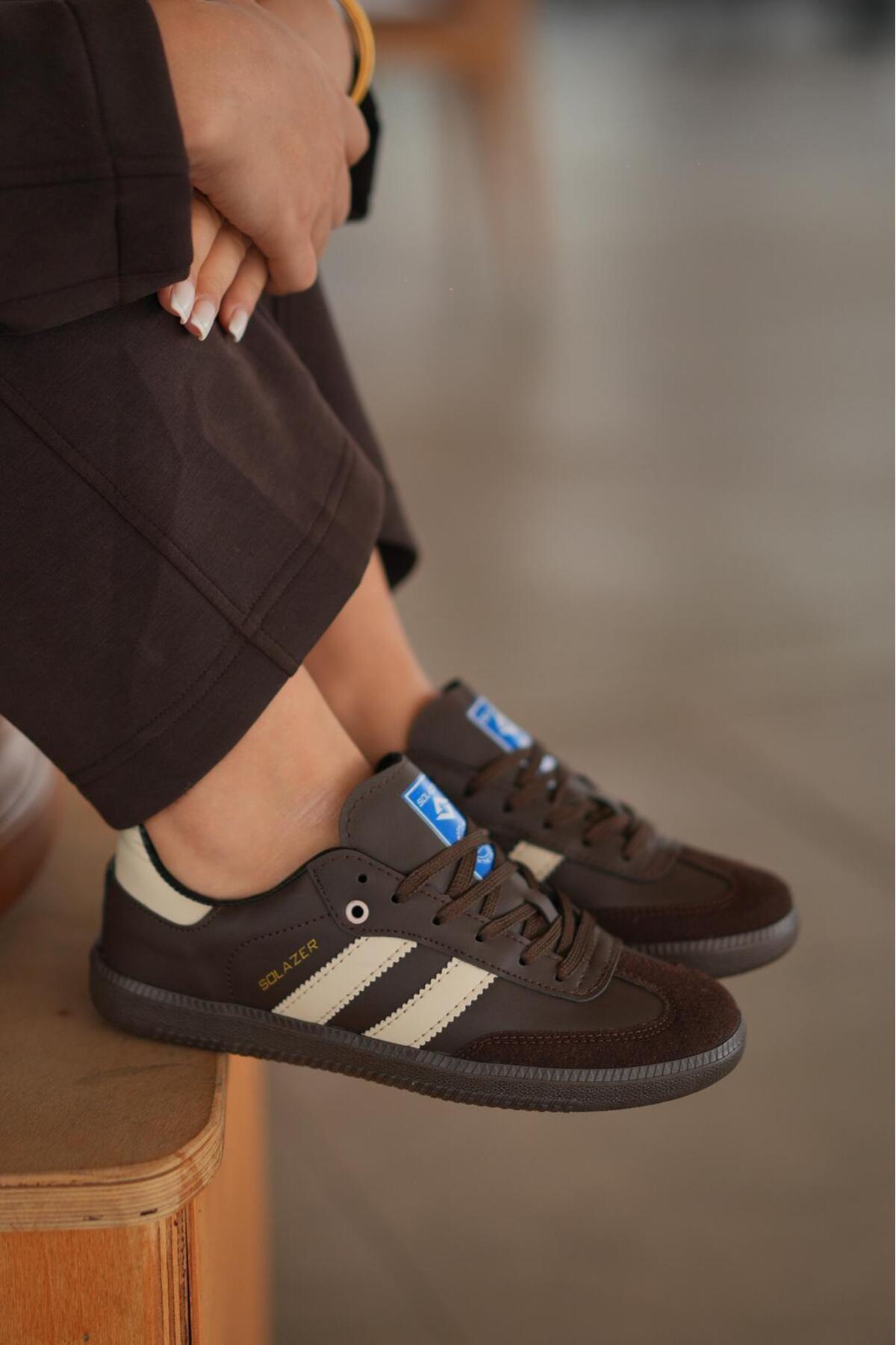 SOLAZER Women's Brown Orthopedic Sole Stripe Detailed Casual Sneaker 057