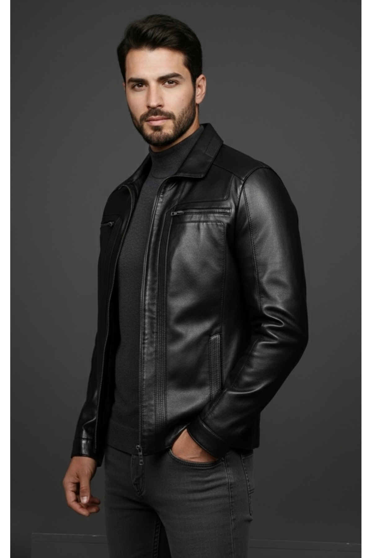 SAVARA  Erkek siyah %100 Orginal Hakiki Deri Regular Fit Rahat Kalıp Deri Mont