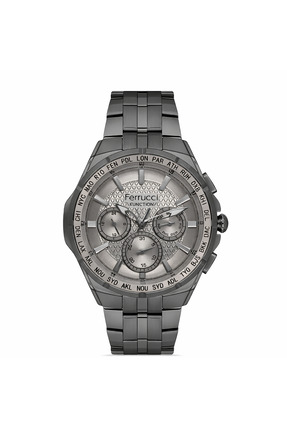 Ferrucci Erkek Kol Saati Siyah Kadran Çift Renk Çelik Kordon Aktif Fonksiyonlar