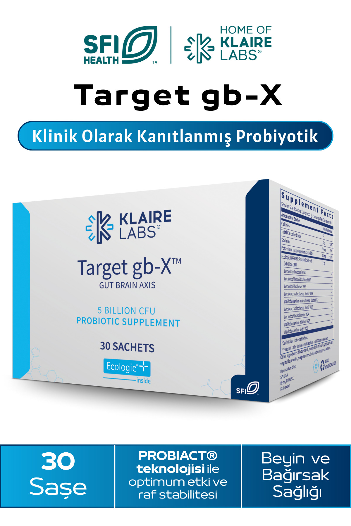Klaire labs Target gb-X™ 30 Saşe – Probiyotik İçeren Toz Gıda