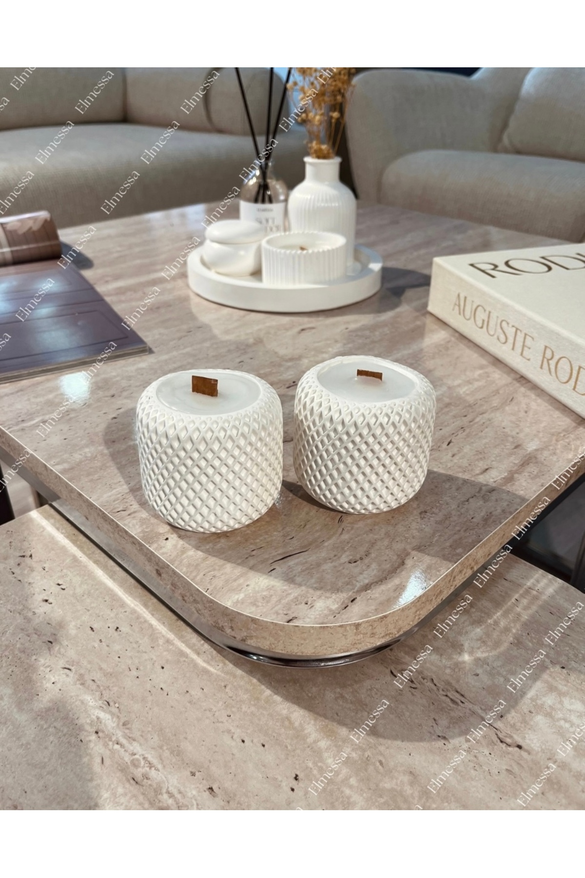 2 white decor with mesh wicker pattern
