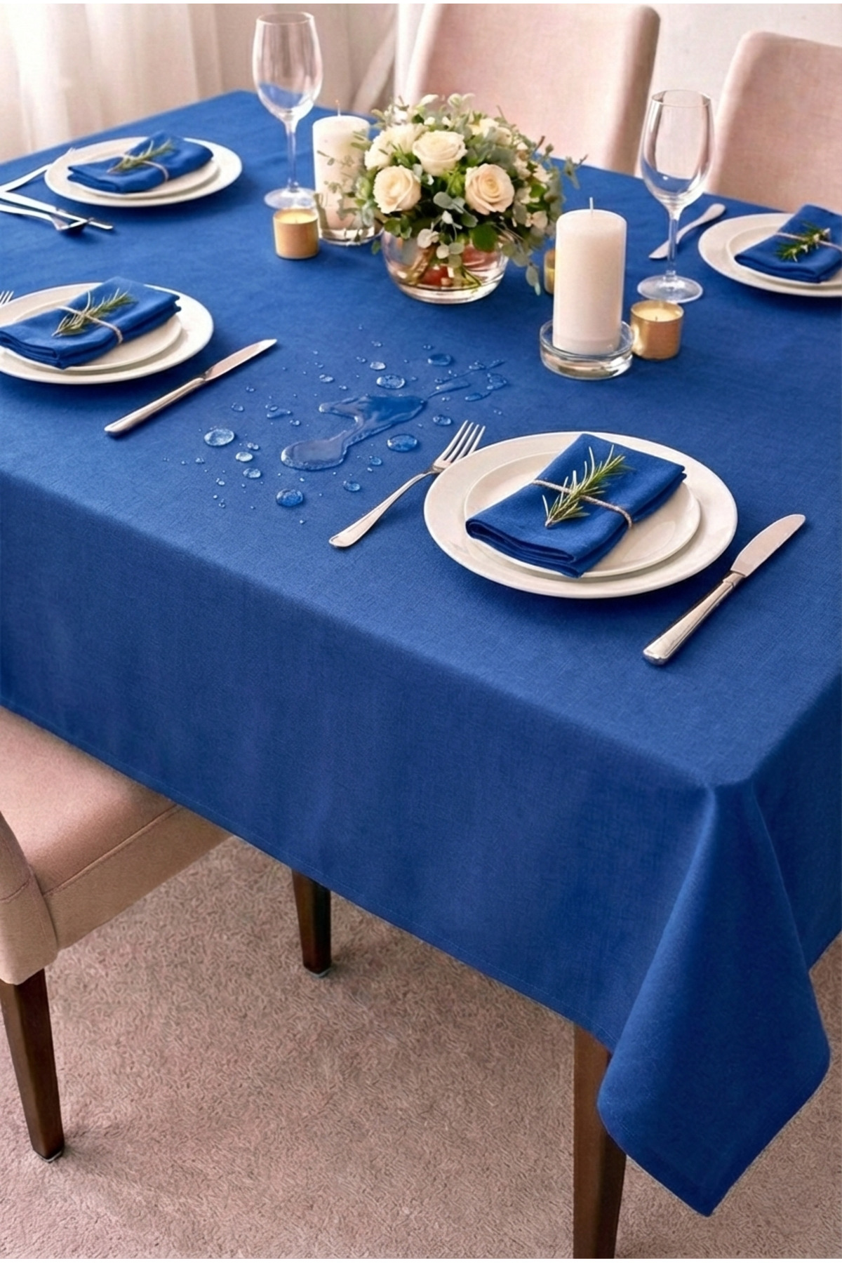 Large Size Dining Tablecloth with Red Water Repellent