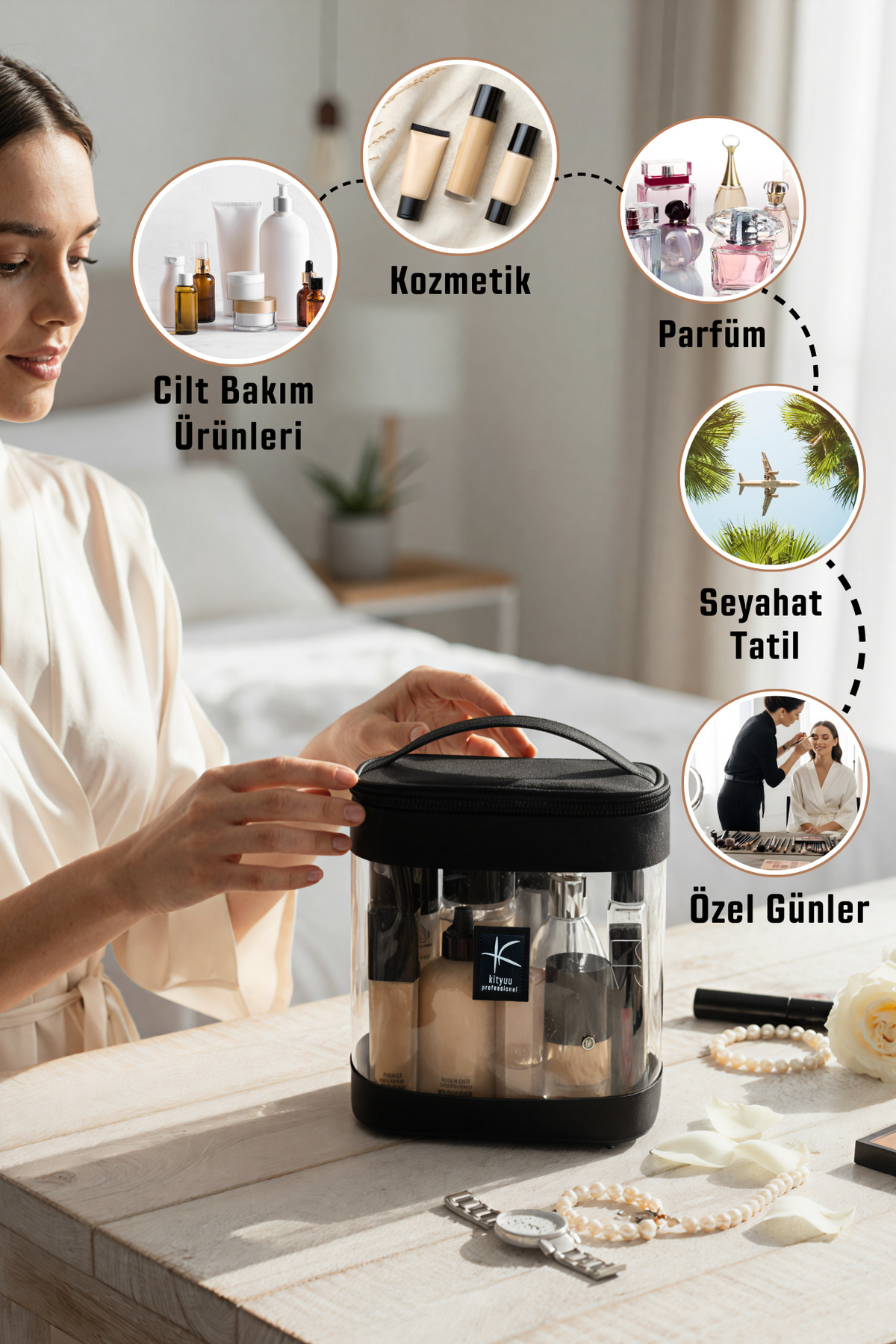 ClearKit | Seyahat Ve Makyaj Çantası | Çok Amaçlı Düzenleyici Kozmetik Çantası — مشکی makeupbagSYT — تصویر 3 از 8