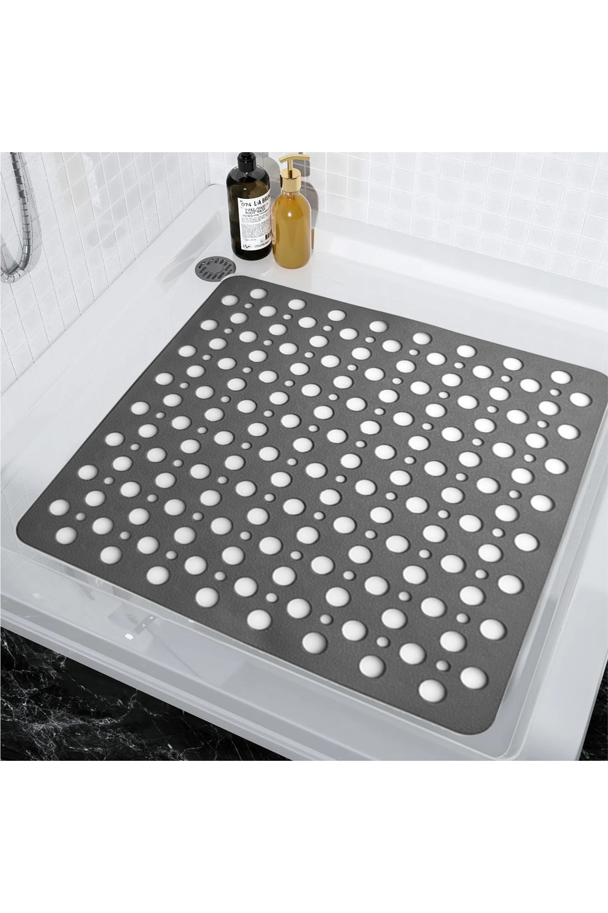 Square Bubble Bath Math Shower Anti-Slip Bath Mat Bathtub Anti-Slip Mat Anthracite Grey 54cm x 54cm