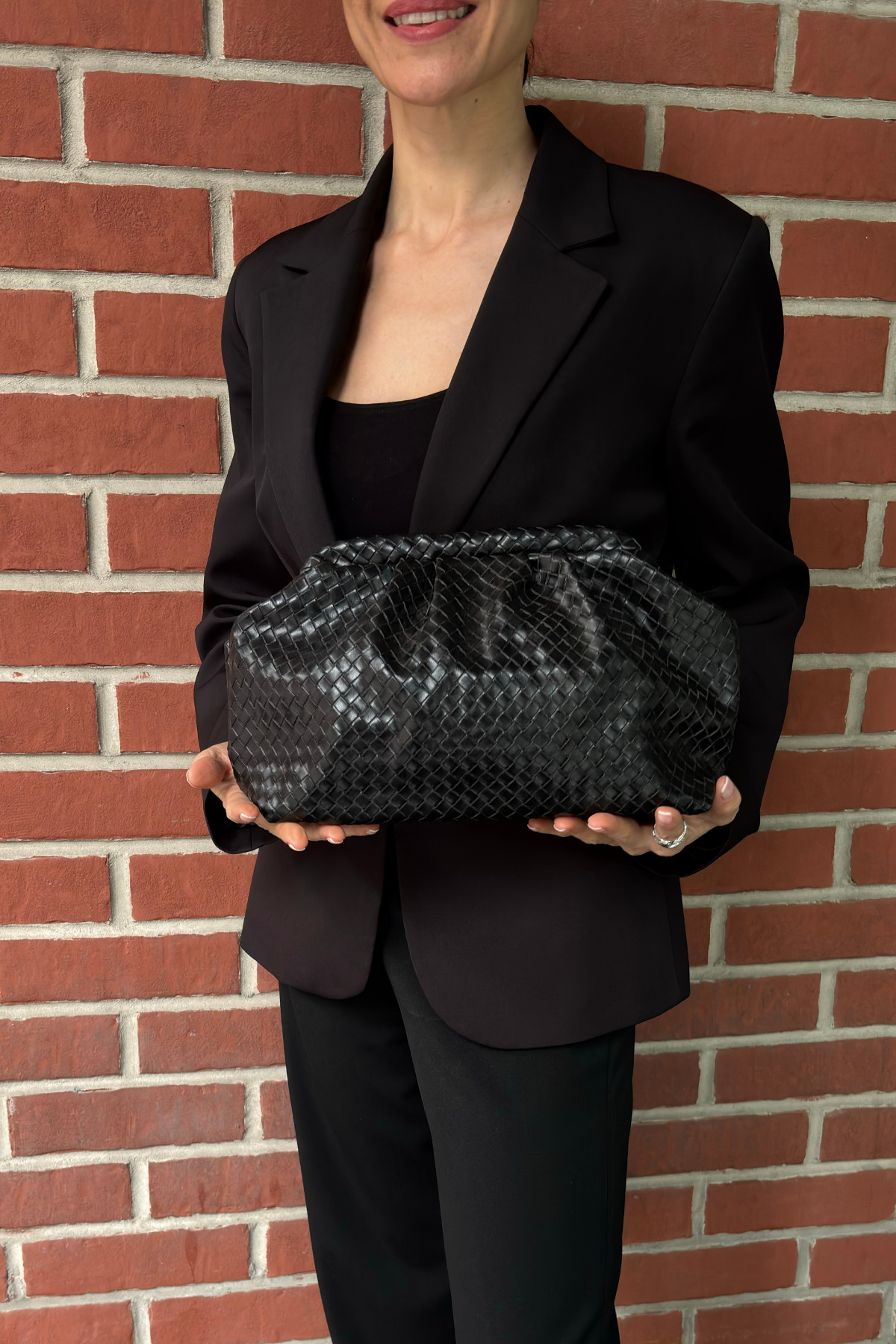 yako Valerina Örgü Dokulu Clutch Çanta, Çapraz Askılı Kadın Omuz Çantası (23×38×10 cm) görsel 8