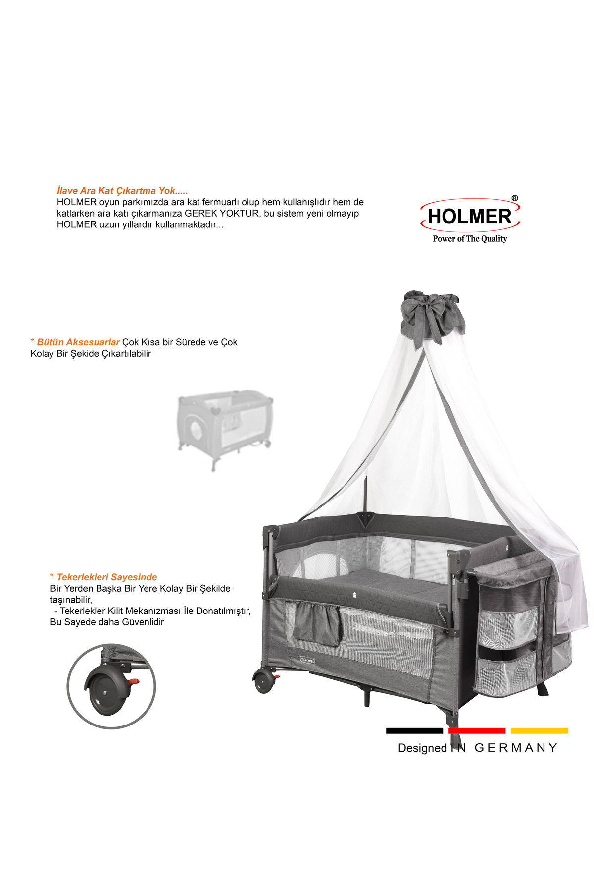 Holmer Maxi Comfort (ANNE YANI-DELUXE KUMAŞ) Cibinlikli Oyun Parkı/Anne Yanı 70x110cm Koyu Gri fotoğrafı 6 (önizleme)