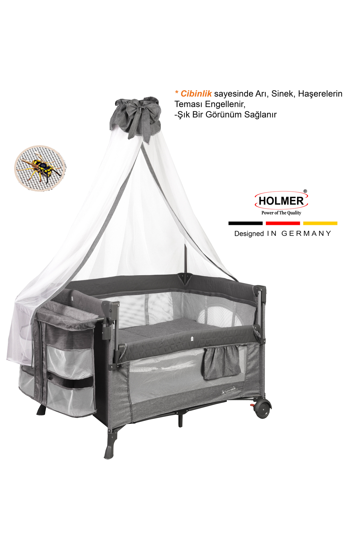 Holmer Maxi Comfort (ANNE YANI-DELUXE KUMAŞ) Cibinlikli Oyun Parkı/Anne Yanı 70x110cm Koyu Gri fotoğrafı 4 (önizleme)