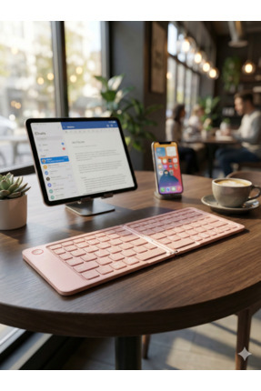 Zilvana Katlanabilir Mini Bluetooth Klavye - Taşınabilir Pembe Kablosuz Table...