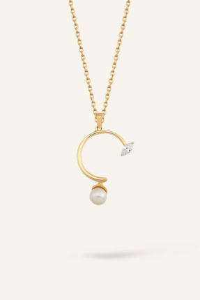 AJA Puria Sallantılı İnci ve Markiz Taşlı Kolye | 14 Ayar Altın