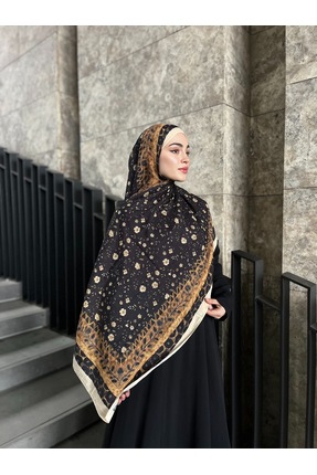 Diella Fleora Çiçek Leopar Şal (Bambu Kraş)