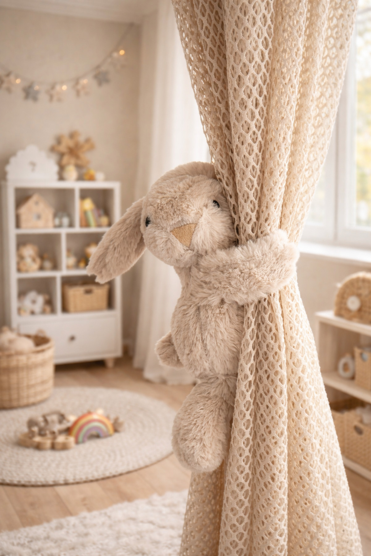 Littleandmoreofficial Sarılan Kucaklayan Peluş Tavşan Bileklik Bebek Cocuk Odası Perde Oda Dekoru - Krem Bej fotoğrafı 2 (önizleme)