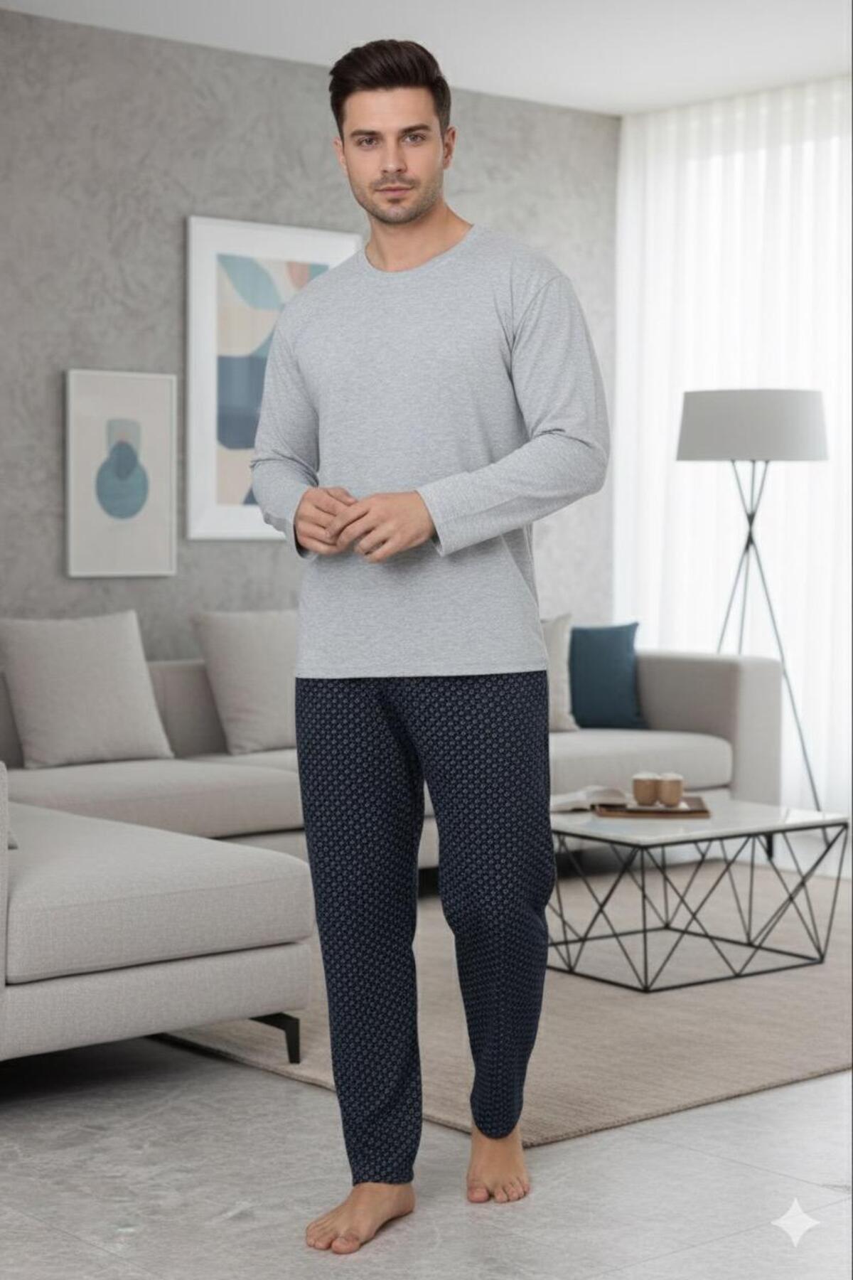 Sude HOMEWEAR Erkek Ekoseli Uzun Kollu Pijama Takımı görsel 3