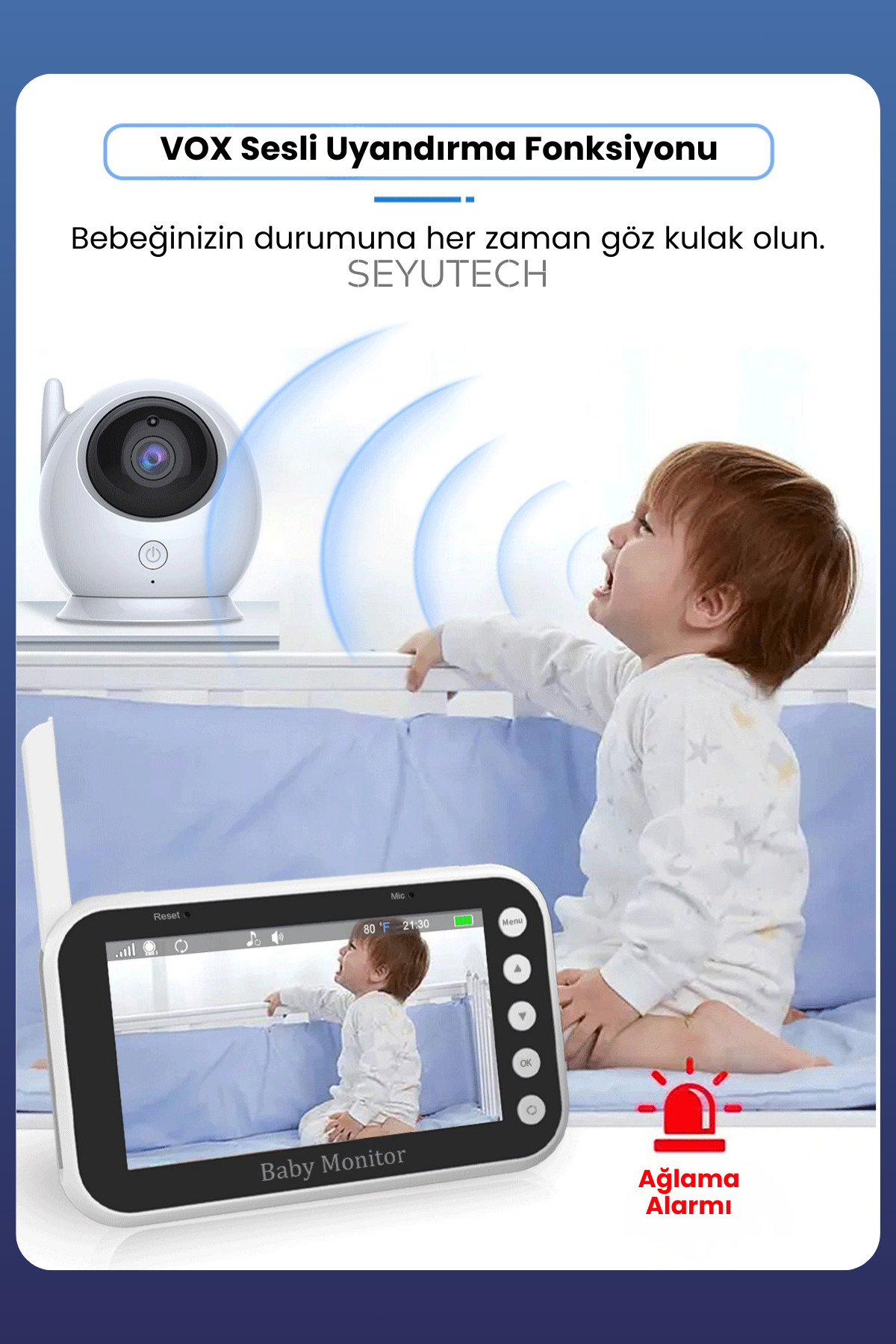 SEYUTECH Ekranlı Bebek Kamerası Gece Görüşlü Hareketli Bebek Telsizi Sıcaklık Kontrollü Bebek Odası Monitörü fotoğrafı 5 (önizleme)