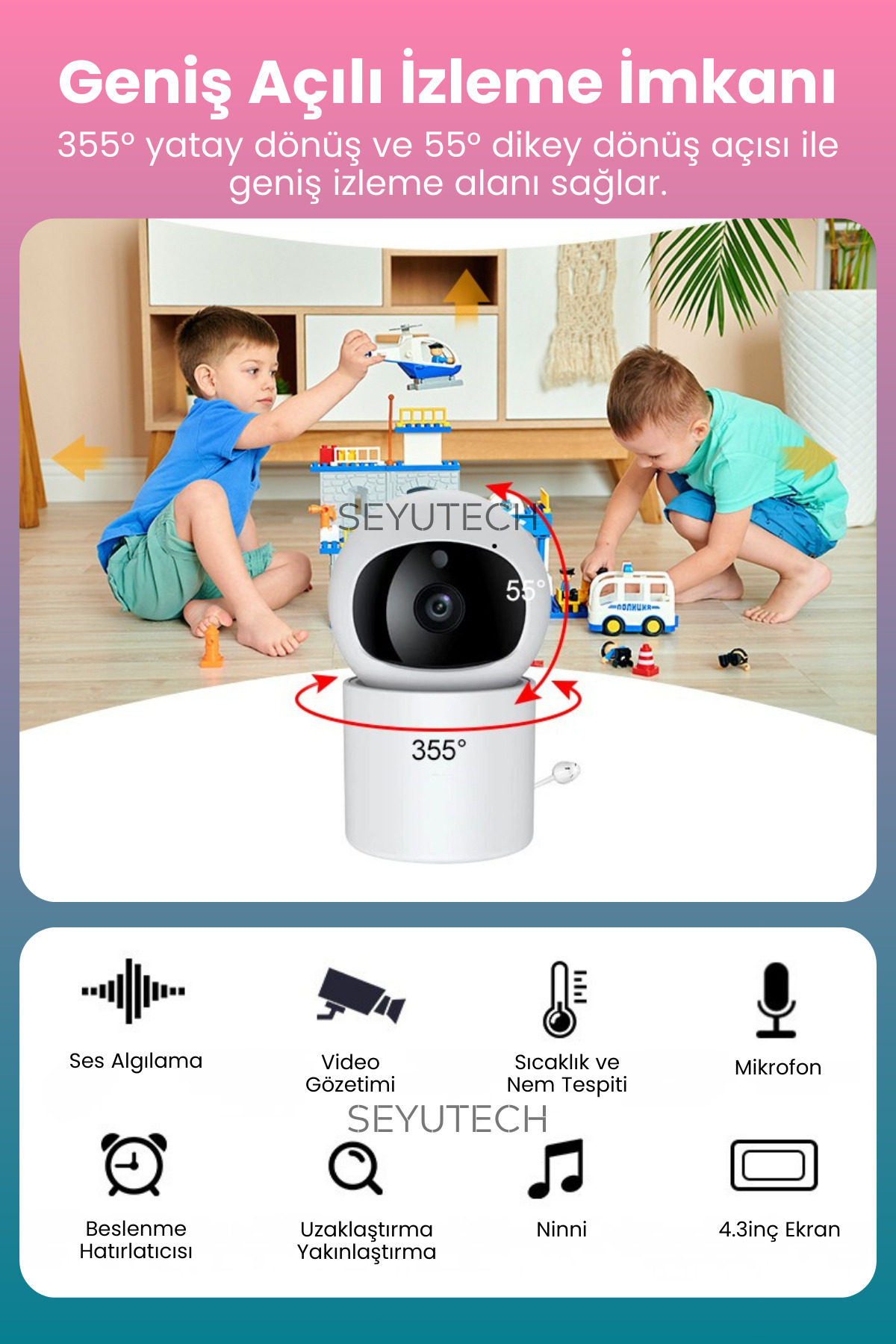 SEYUTECH Ekranlı Bebek Kamerası Gece Görüşlü Hareketli Bebek Telsizi Sıcaklık Kontrollü Bebek Odası Monitörü fotoğrafı 2 (önizleme)