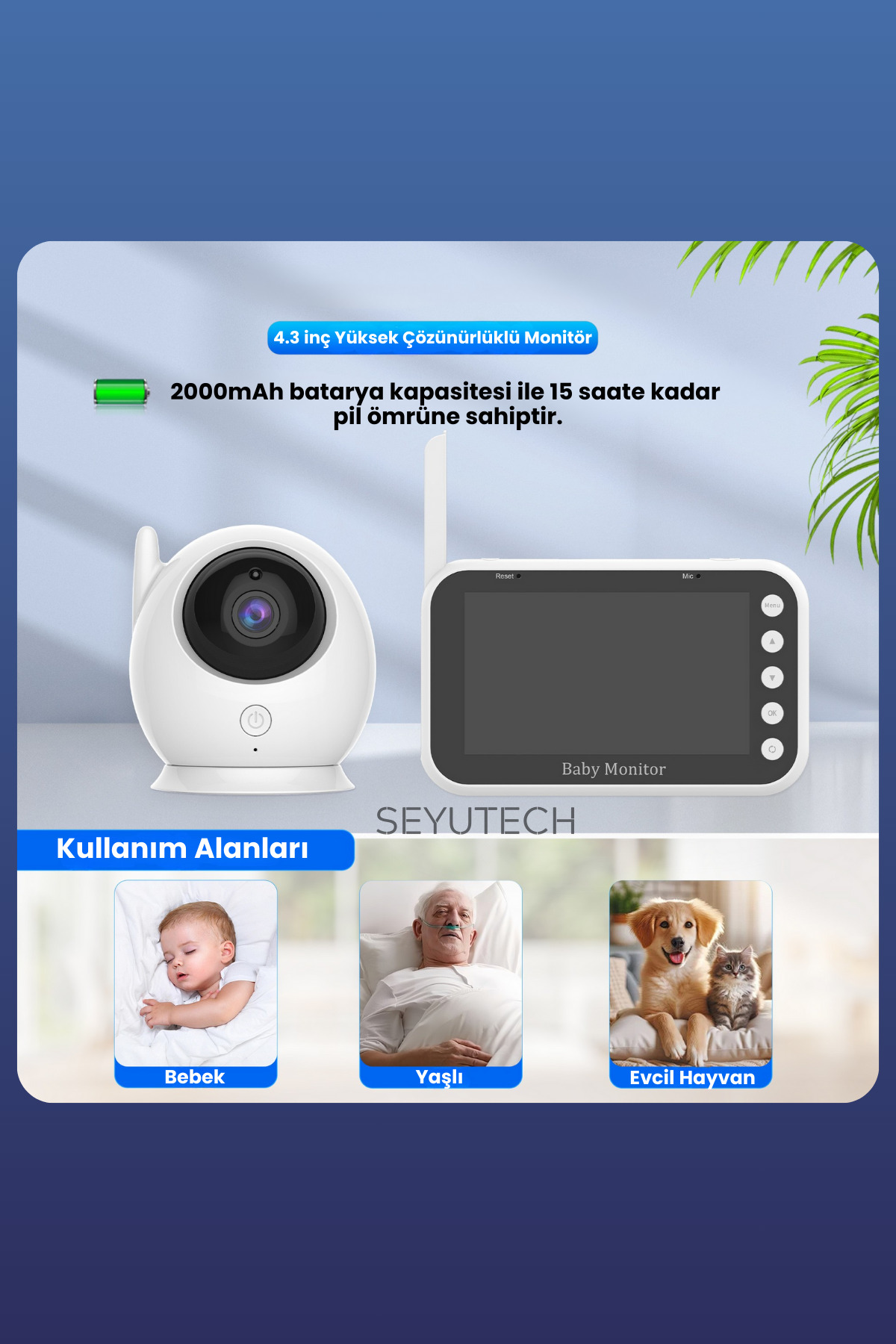 SEYUTECH Ekranlı Bebek Kamerası Gece Görüşlü Hareketli Bebek Telsizi Sıcaklık Kontrollü Bebek Odası Monitörü fotoğrafı 6 (önizleme)