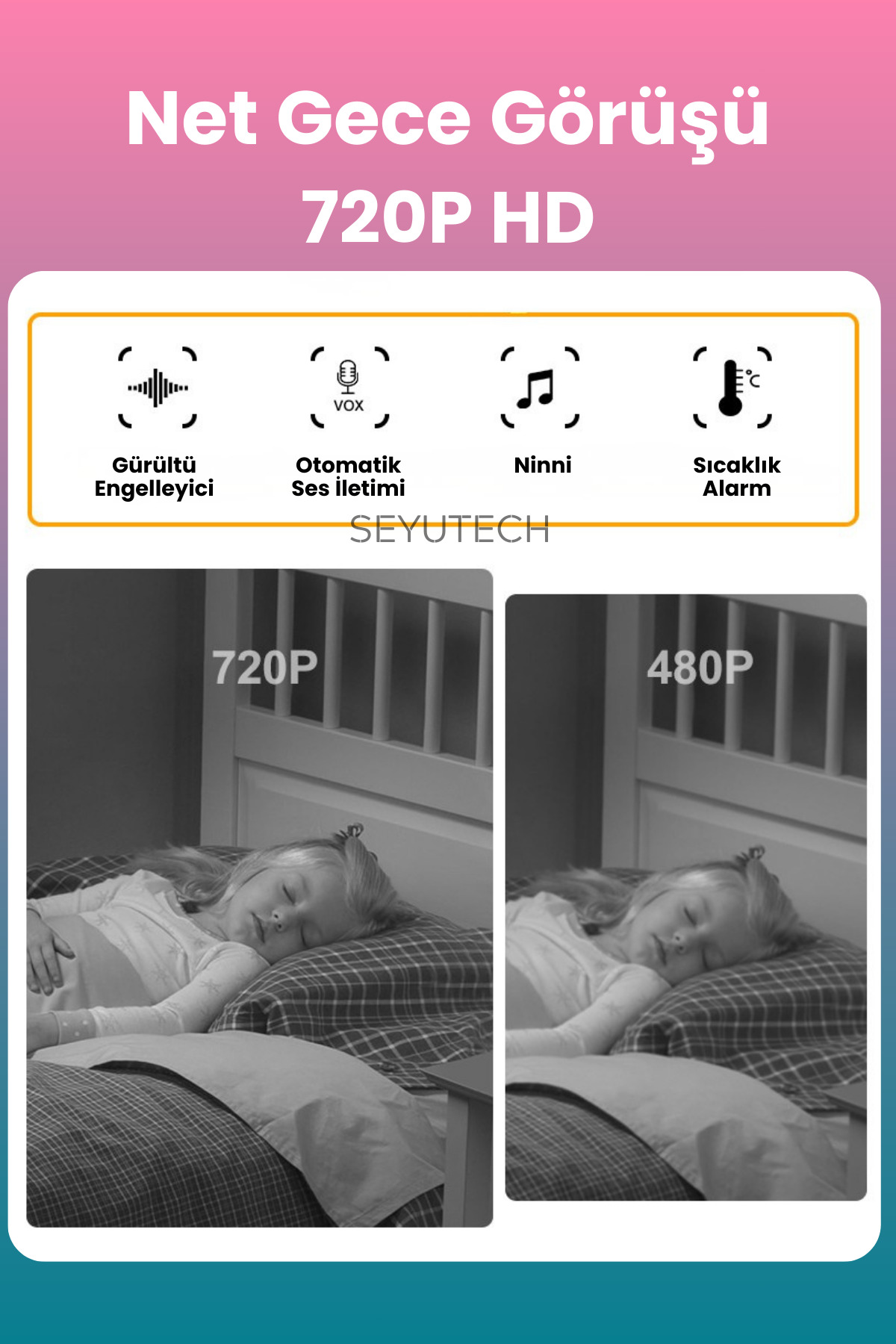 SEYUTECH Ekranlı Bebek Kamerası Gece Görüşlü Hareketli Bebek Telsizi Sıcaklık Kontrollü Bebek Odası Monitörü fotoğrafı 3 (önizleme)