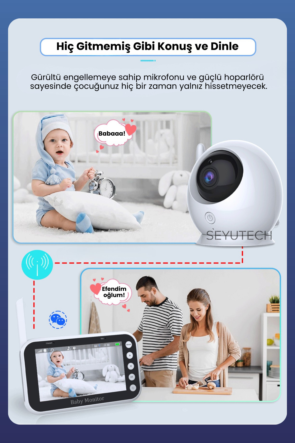 SEYUTECH Ekranlı Bebek Kamerası Gece Görüşlü Hareketli Bebek Telsizi Sıcaklık Kontrollü Bebek Odası Monitörü fotoğrafı 3 (önizleme)