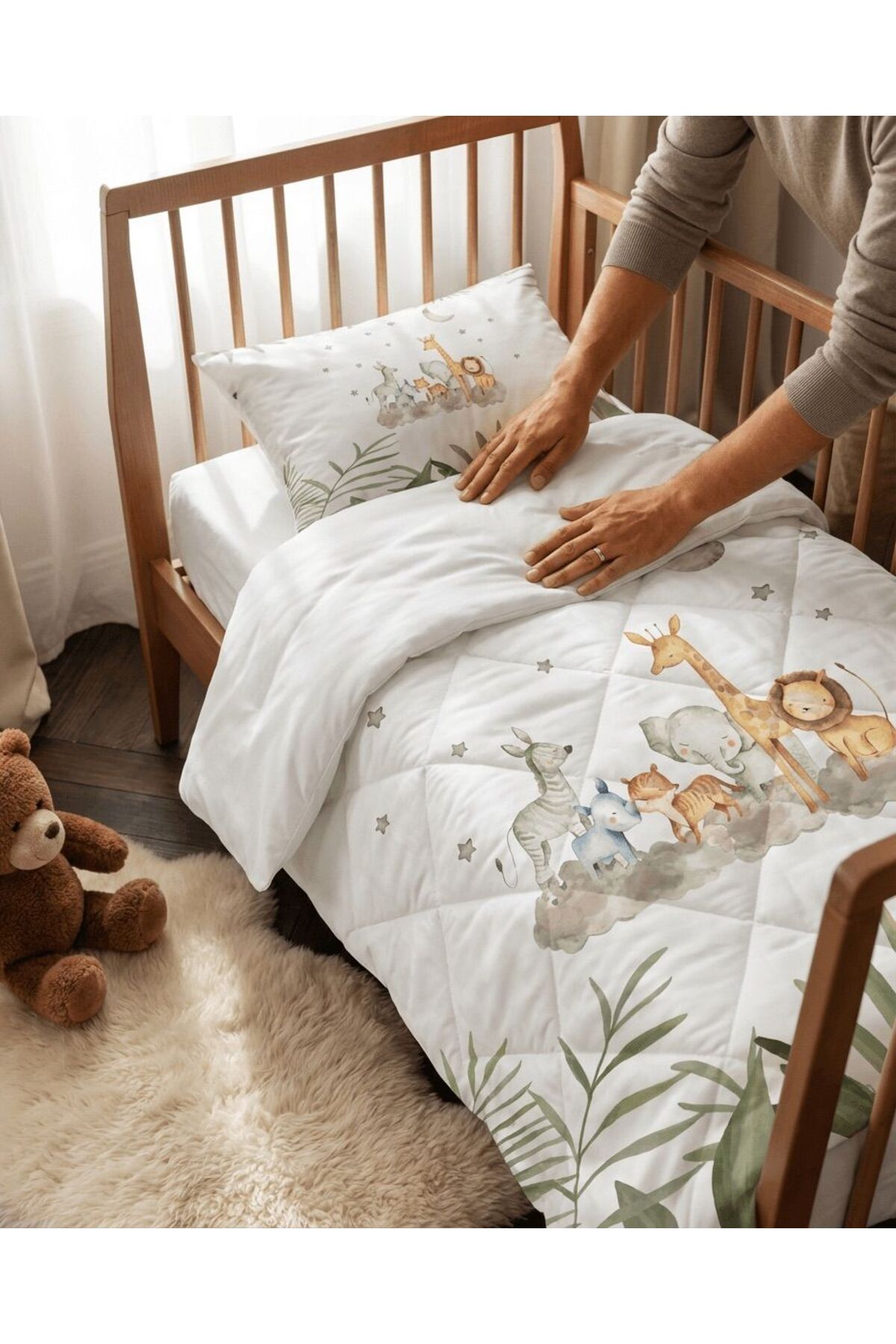 Genel Markalar Safari Sevimli Hayvanlar Desenli Bebek Beşik Uyku Seti TLABG-041 fotoğrafı 2 (önizleme)