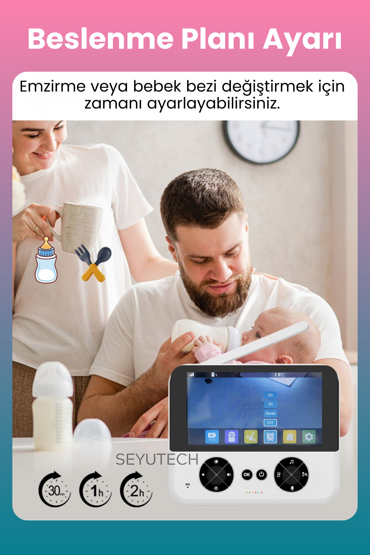 SEYUTECH Ekranlı Bebek Kamerası Gece Görüşlü Hareketli Bebek Telsizi Sıcaklık Kontrollü Bebek Odası Monitörü fotoğrafı 4 (önizleme)