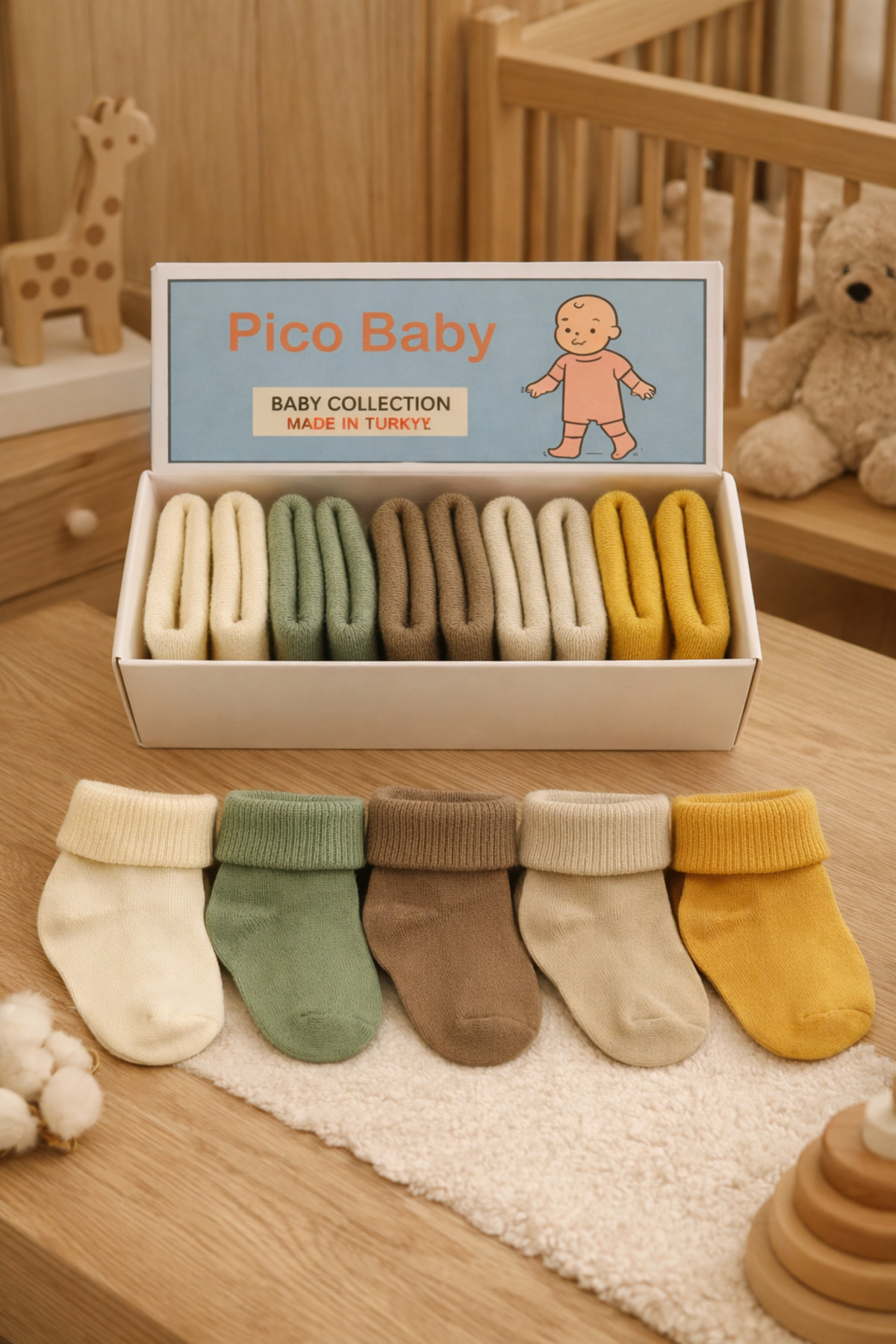 Pico Baby Organik Pamuk Unisex 5'li Kutulu Premium Yeni Doğan Bebek & Çocuk Çorabı fotoğrafı 2 (önizleme)