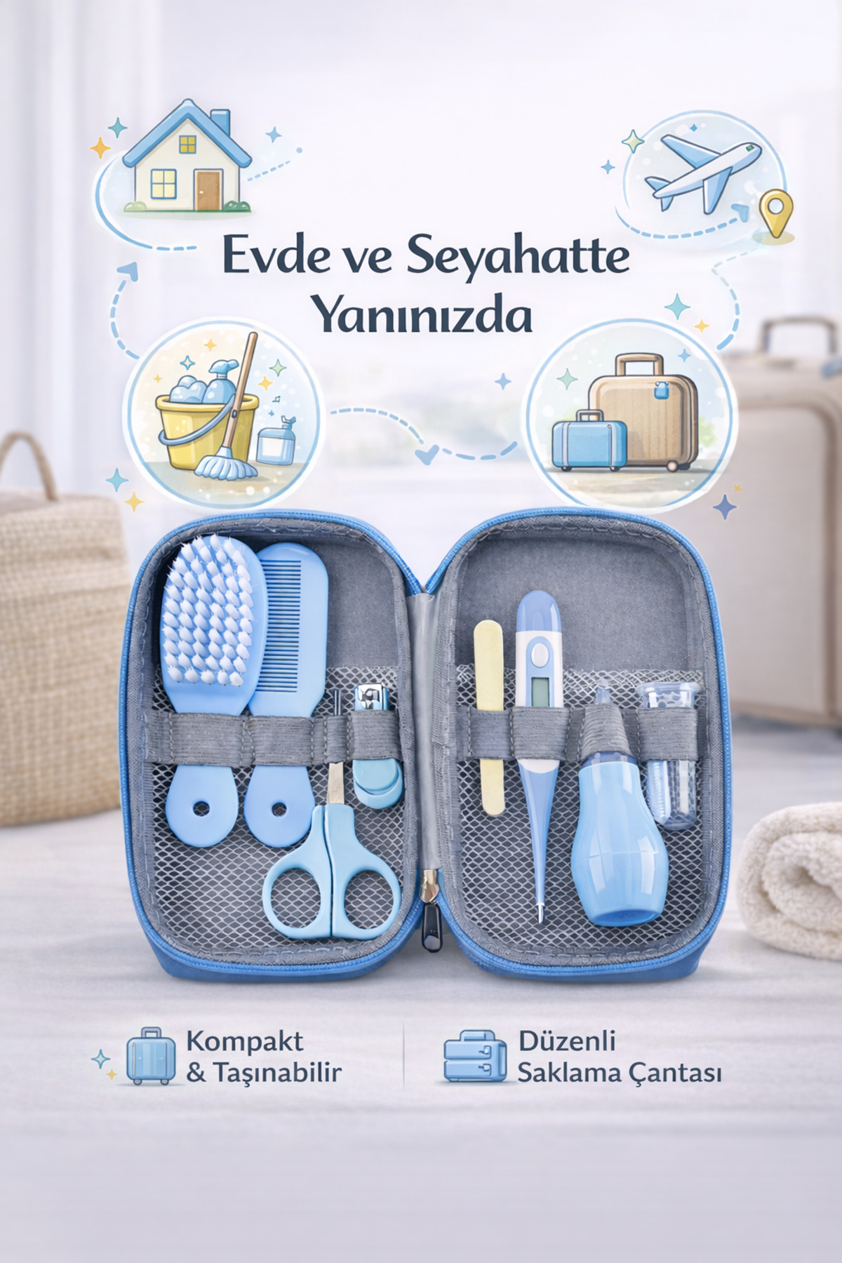 Miningaa 9 Parça Bebek Bakım Seti Anne Çantası İçin Düzenli Güvenli Seyahat Dostu Mavi Bakım Kiti fotoğrafı 5 (önizleme)