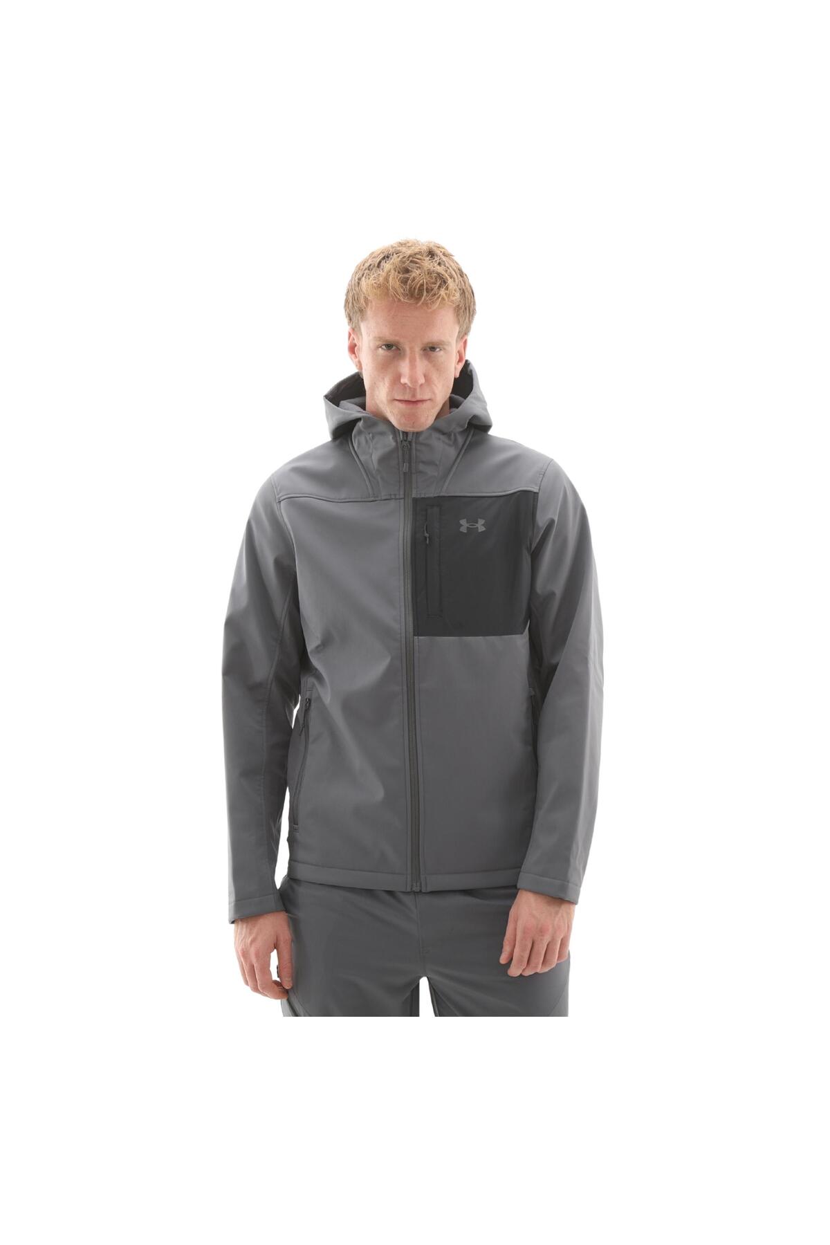 آندر آرمور کاپشن مردانه خاکستری کلاه‌دار سایز معمولی زیپ‌دار ۱۳۷۱۵۸۷-۰۲۵ کاپشن کلاه‌دار شیلد