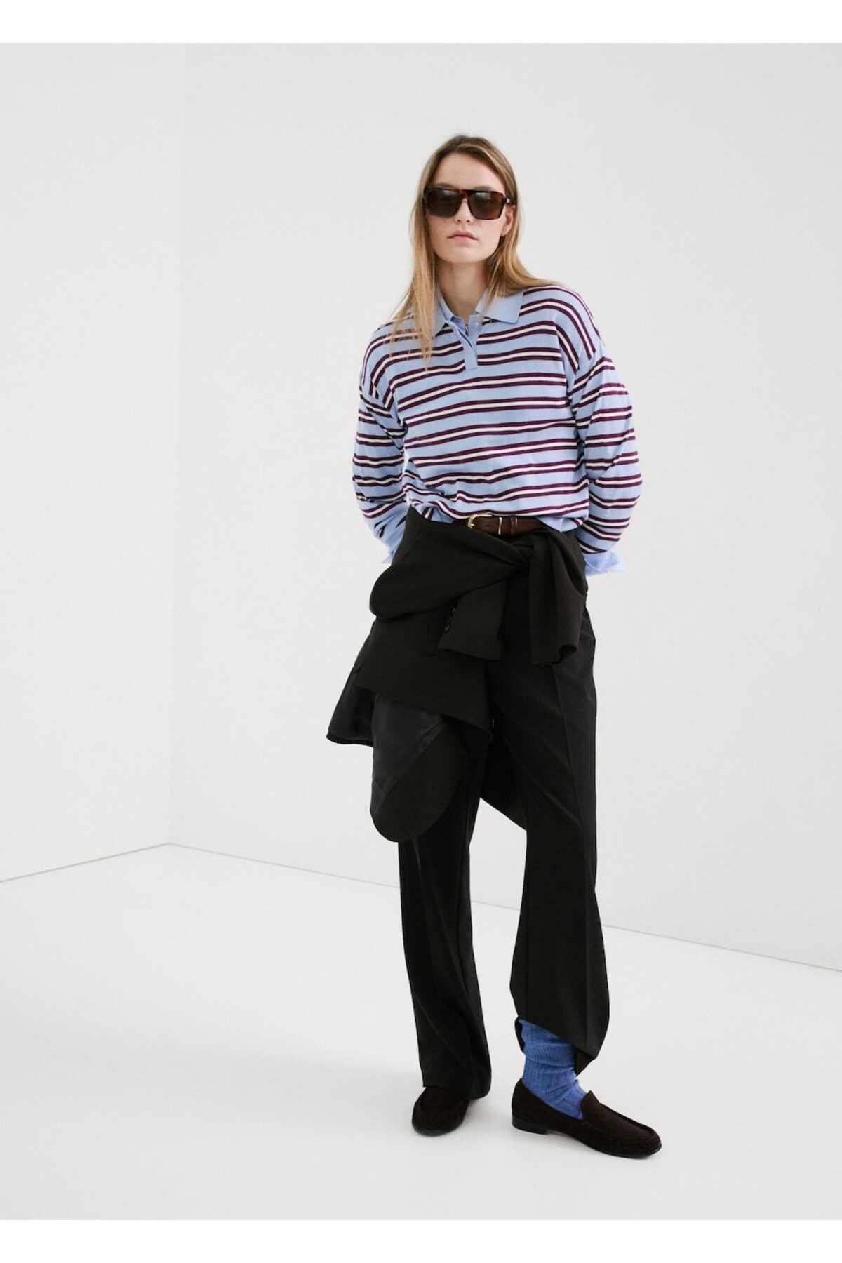 MANGO  Çizgili polo yaka kazak - Görsel 2