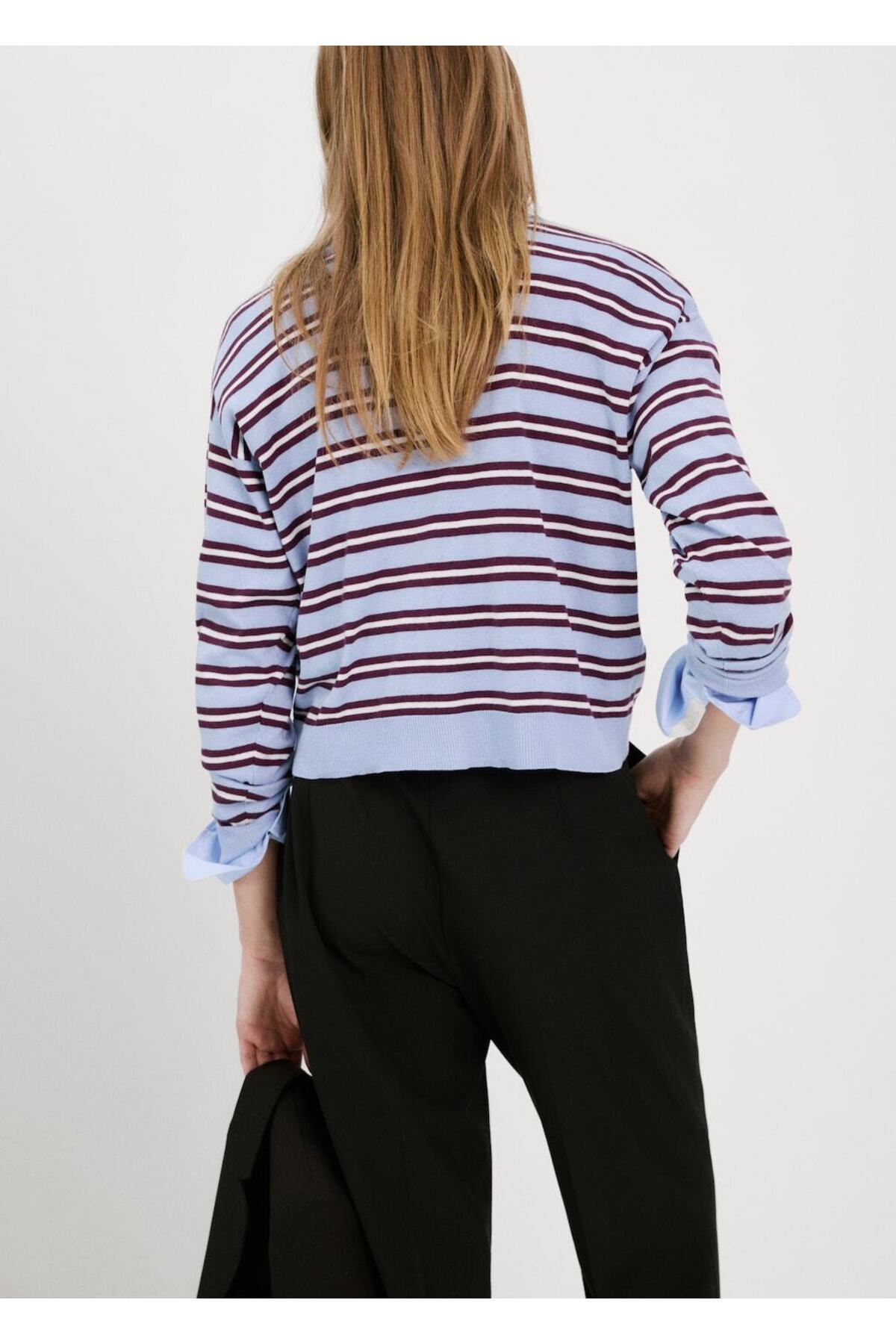 MANGO  Çizgili polo yaka kazak - Görsel 4