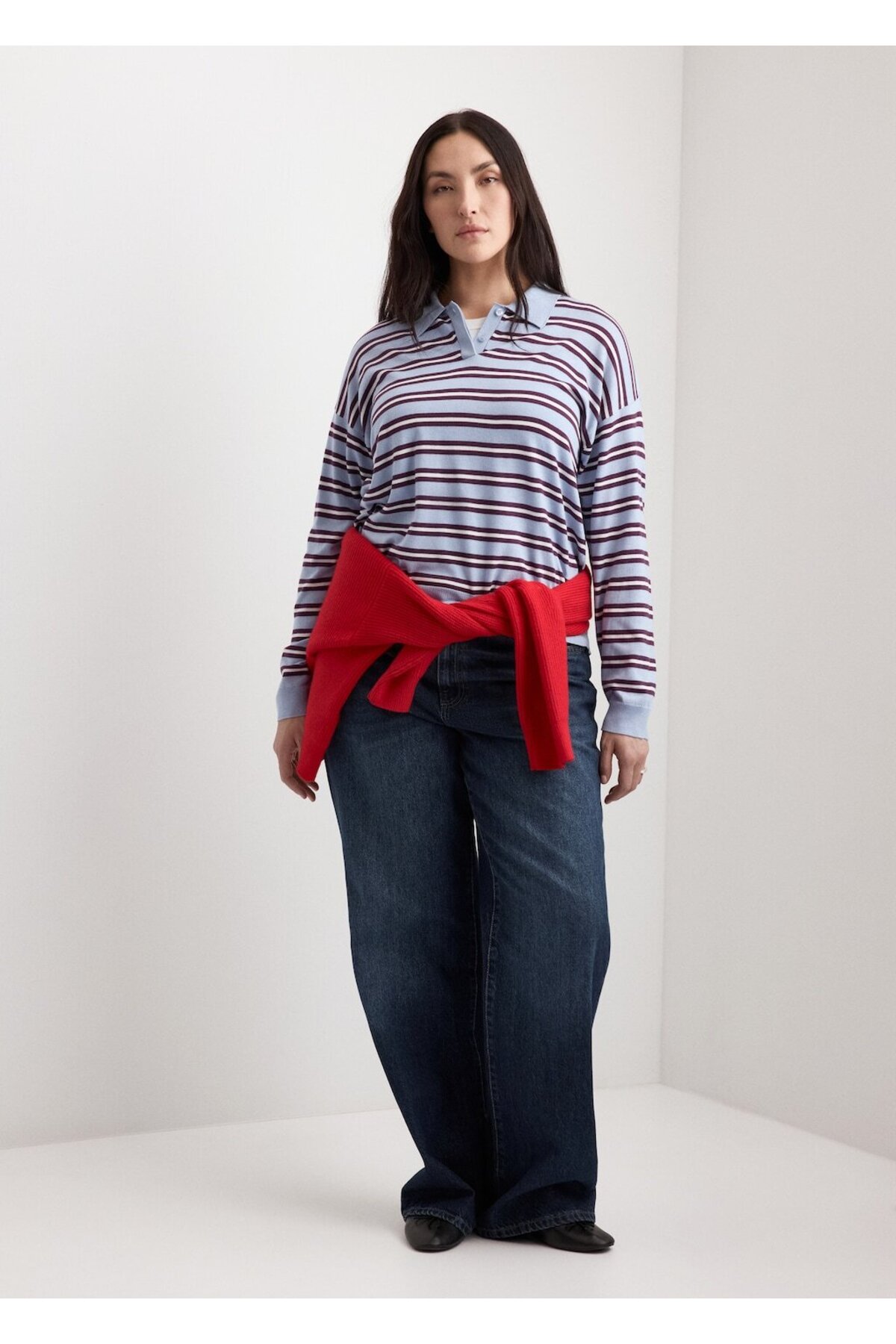 MANGO  Çizgili polo yaka kazak - Görsel 8