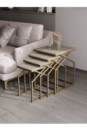 Dekoport Uygar Zigon Sehpa Yan Sehpa Metal Sehpa Traverten Desen MDF Membran ...