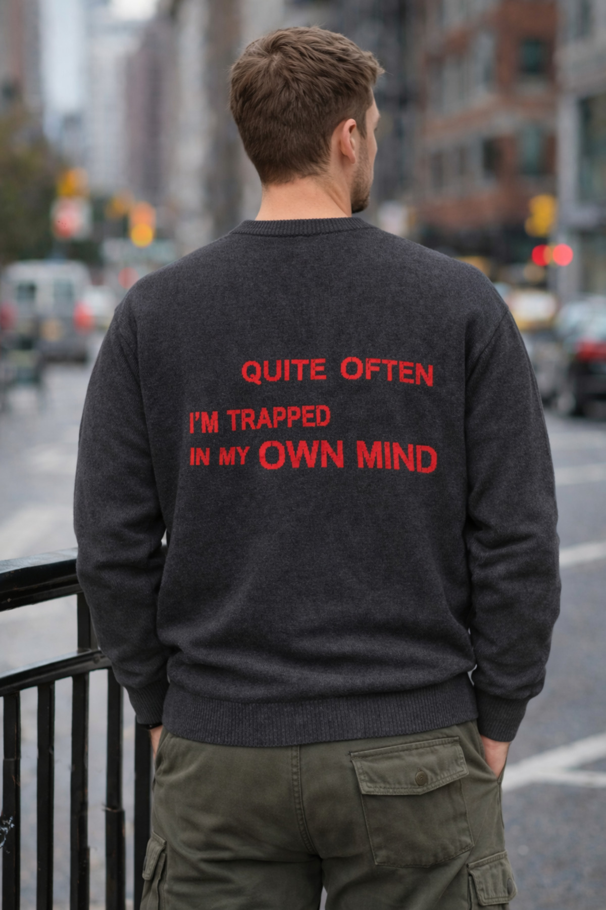 Get Crazy  Unisex Yıldız Desenli Oversize Bisiklet Yaka Triko Kazak - Görsel 5