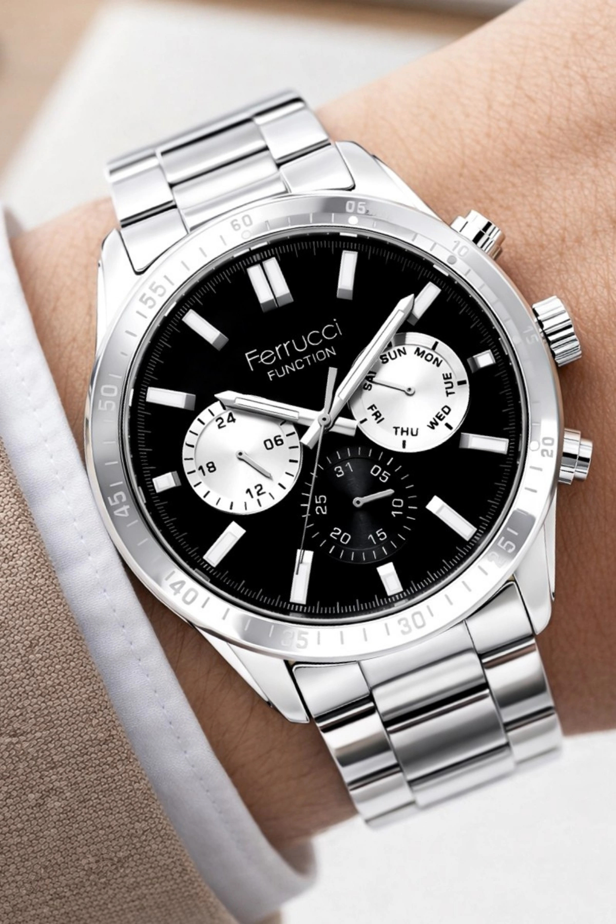 Function Men Wrist Watch Steel Band Steel Case 3 ATM Water Resistance zmfer047