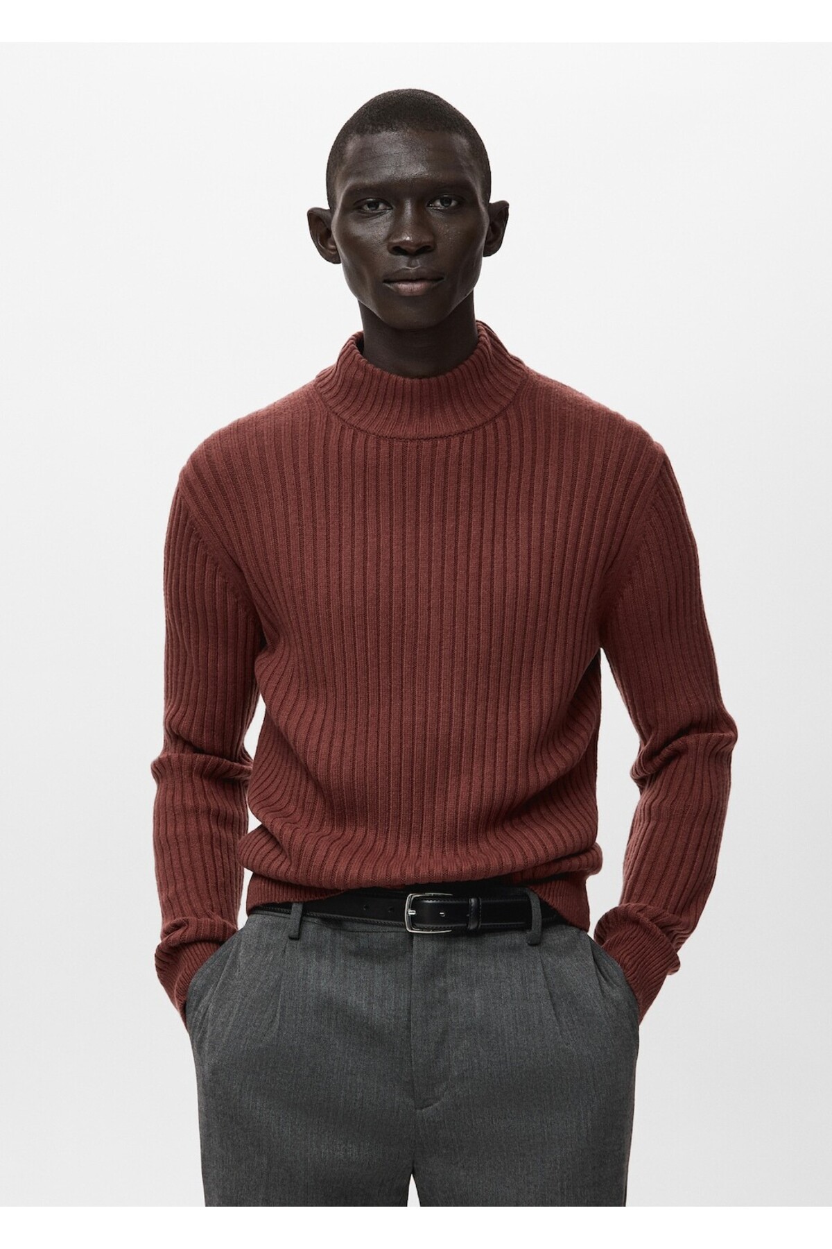 مانگو ژاکت بافتنی دنده‌ای ترکیبی پشمی