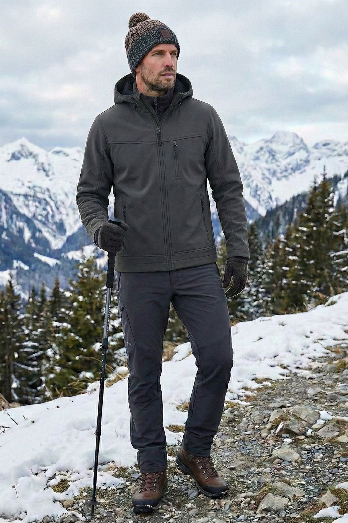 Erkek Mont İçi Polarlı Softshell Mont Su ve Rüzğar Geçirmez Kapüşonlu Spor Mont — رنگارنگ MONT-SOFT01 — تصویر 6 از 7