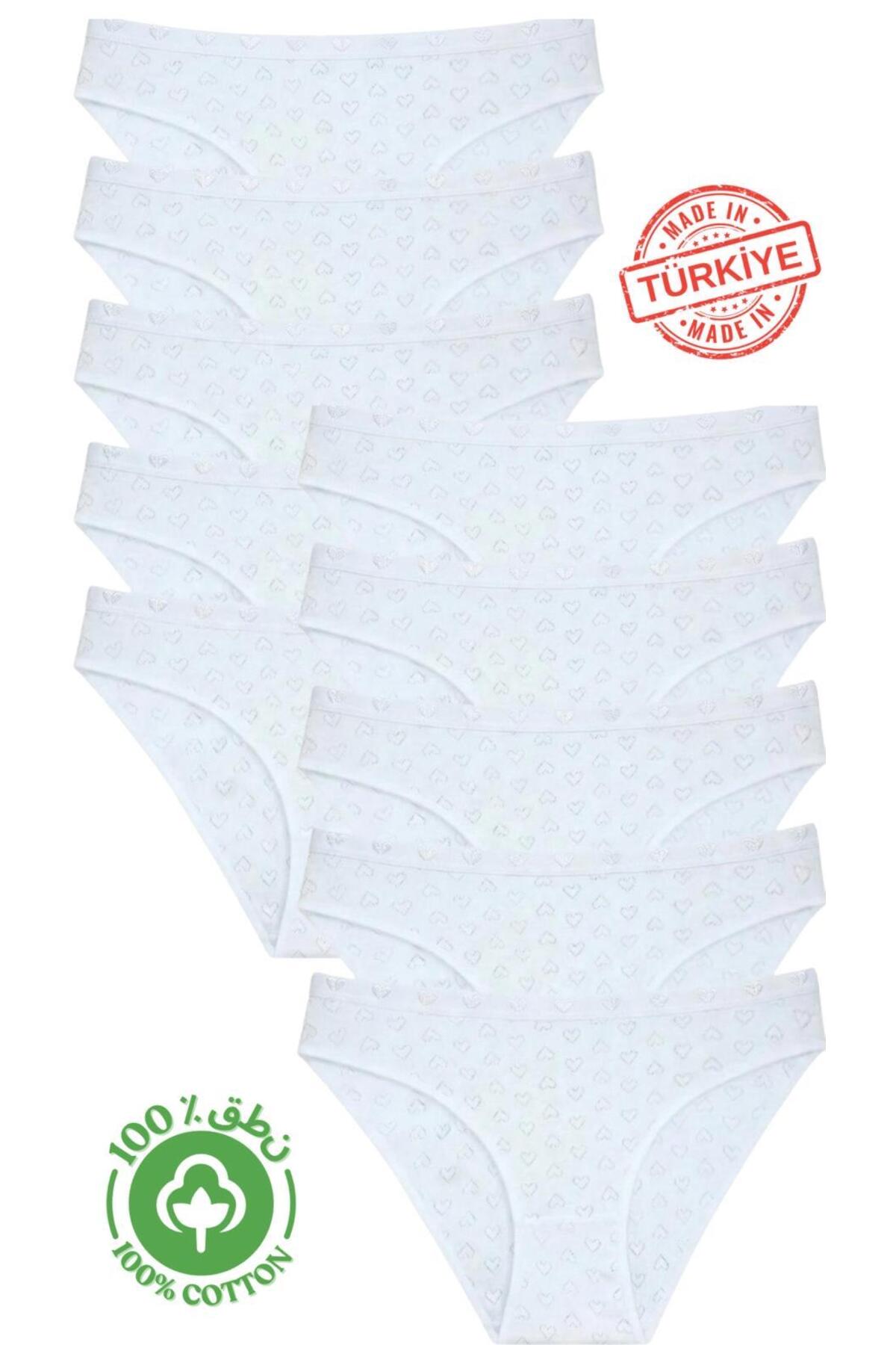 Roft & Pink Women's 10-Pack White Heart Bikini Panties 100% Cotton Panties Ma...